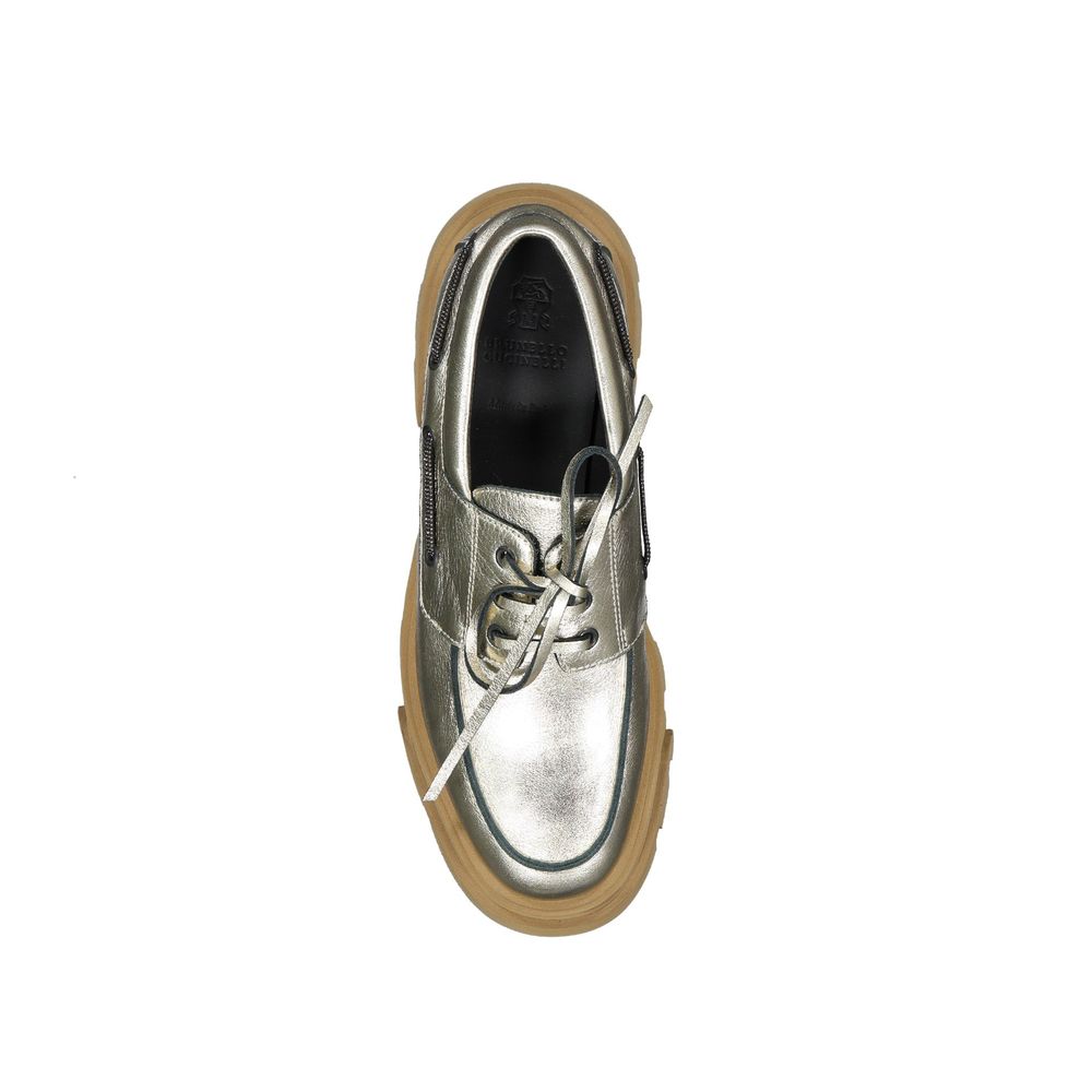 Brunello Cucinelli Gold Leather Platform Women's Loafers