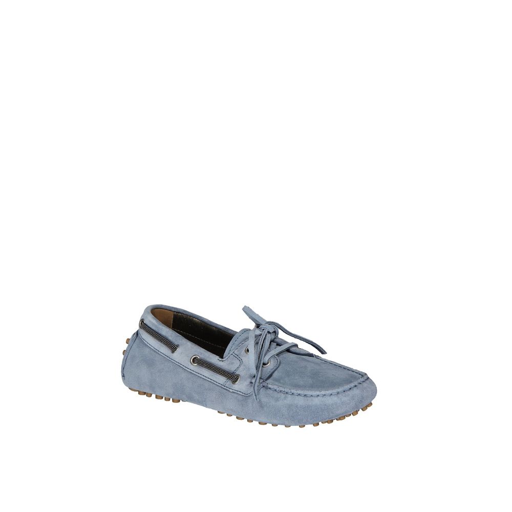 Brunello Cucinelli Blue Leather Slip-On Women's Loafers
