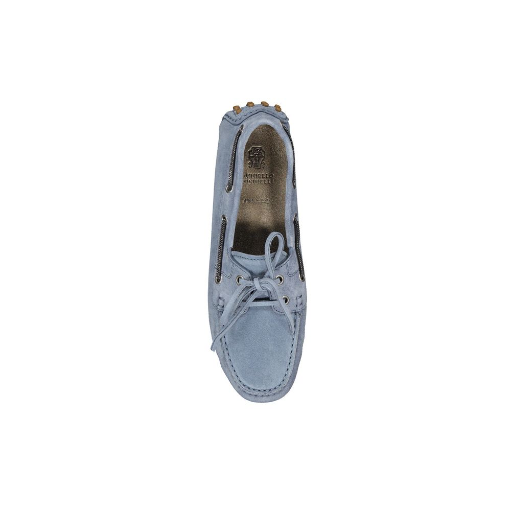 Brunello Cucinelli Blue Leather Slip-On Women's Loafers