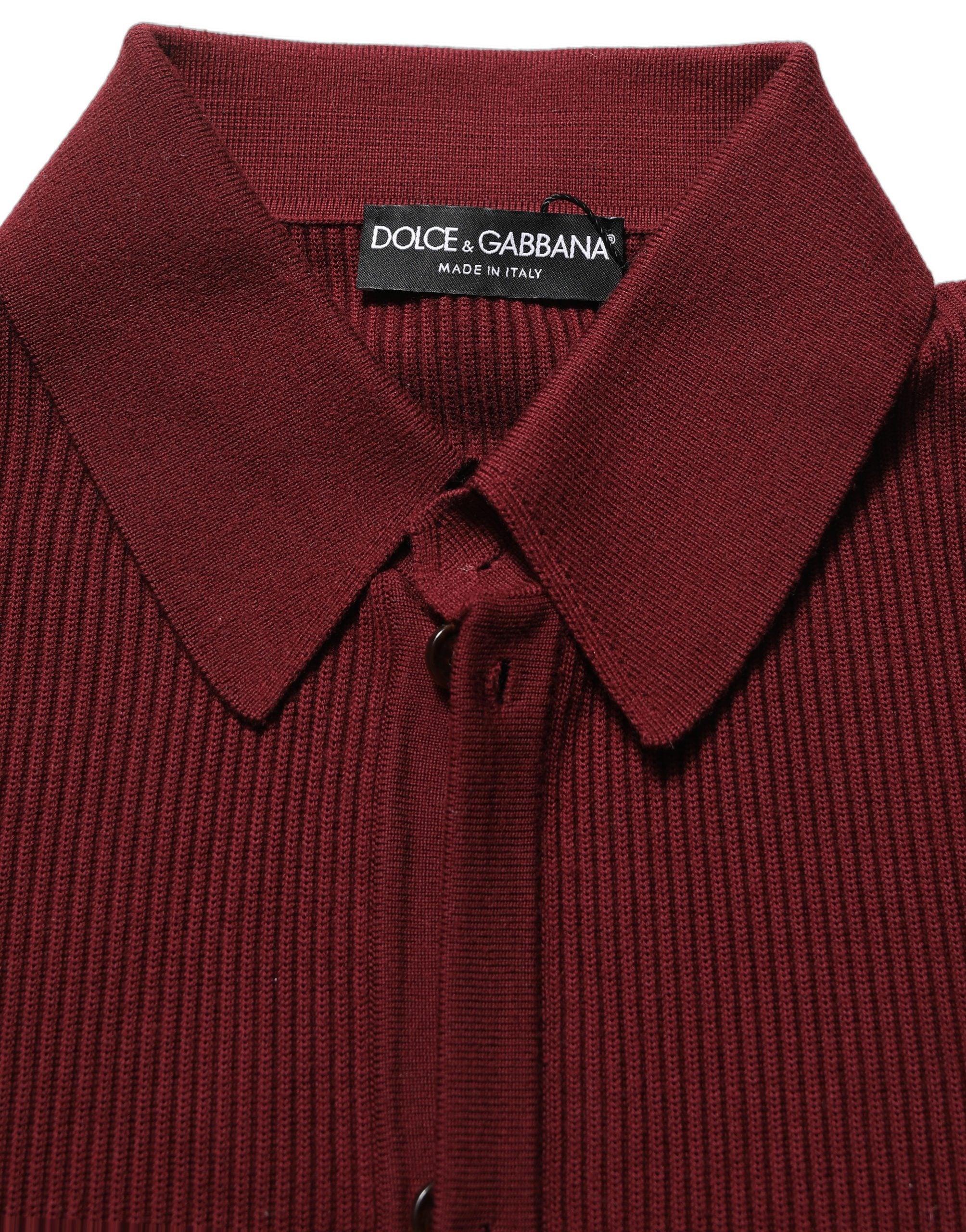 Dolce & Gabbana Burgundy Wool Button Down Cardigan Men's Sweater