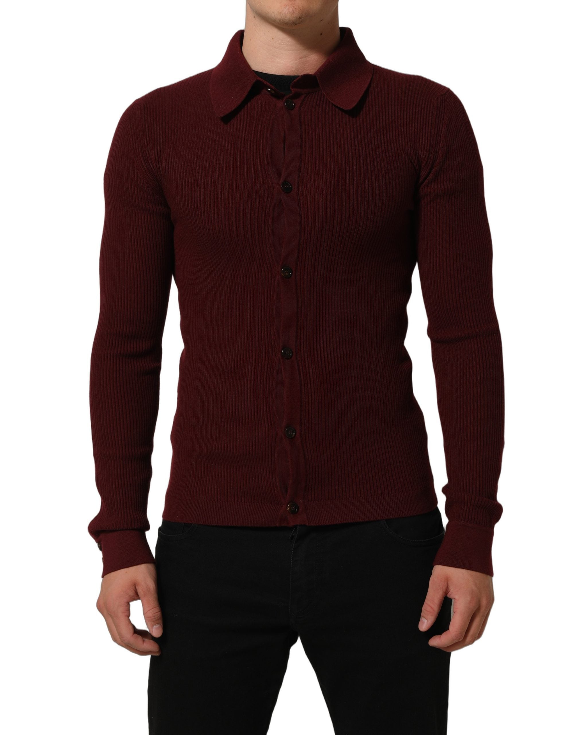 Dolce & Gabbana Burgundy Wool Button Down Cardigan Men's Sweater