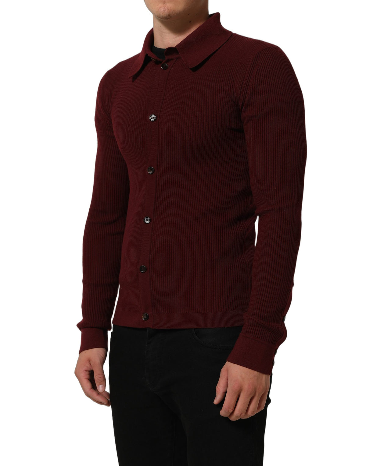 Dolce & Gabbana Burgundy Wool Button Down Cardigan Men's Sweater