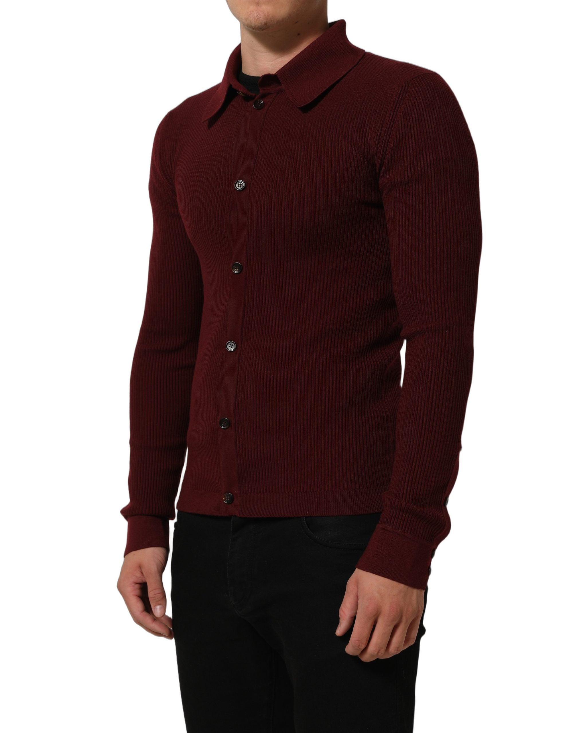 Dolce & Gabbana Burgundy Wool Button Down Cardigan Men's Sweater