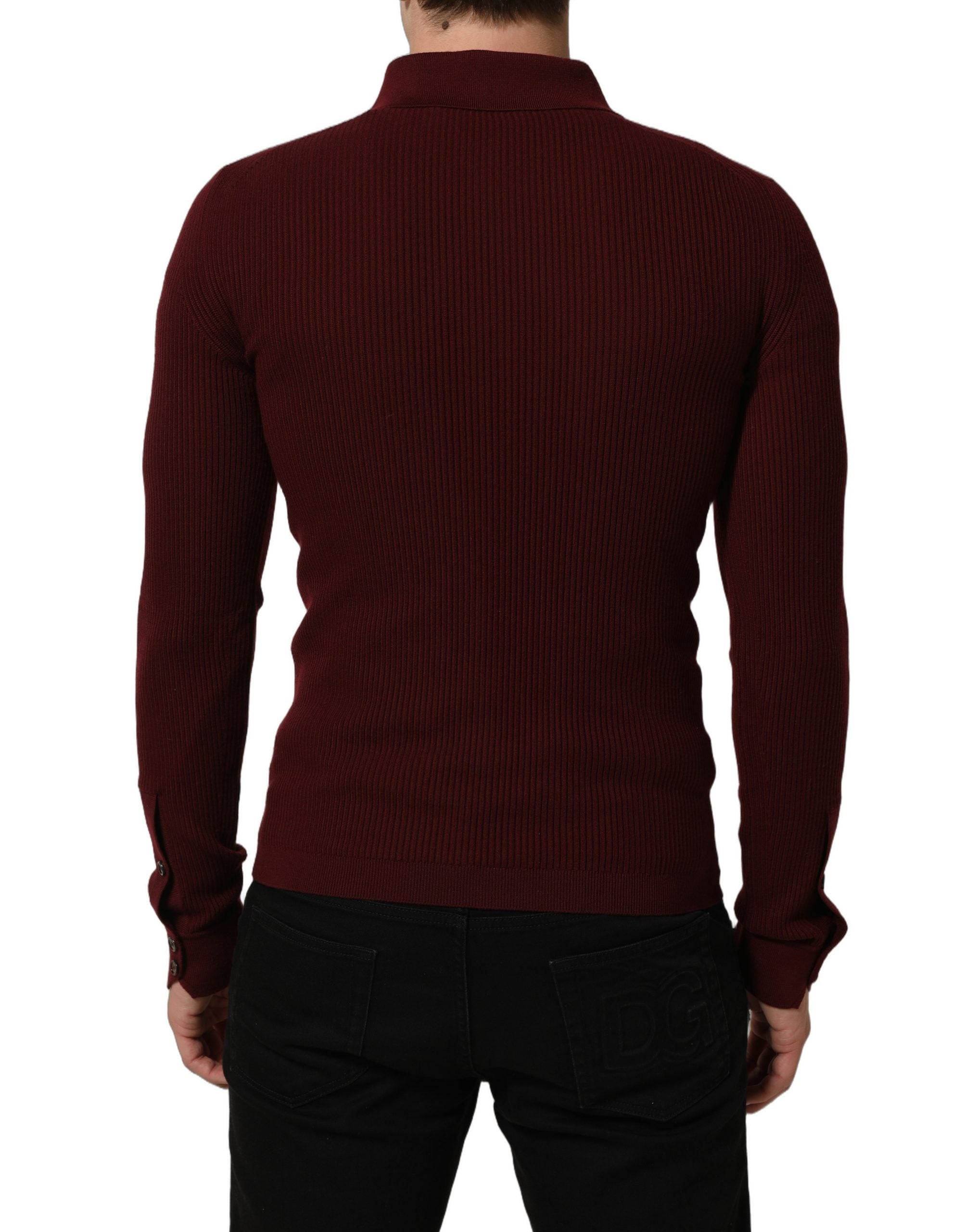 Dolce & Gabbana Burgundy Wool Button Down Cardigan Men's Sweater