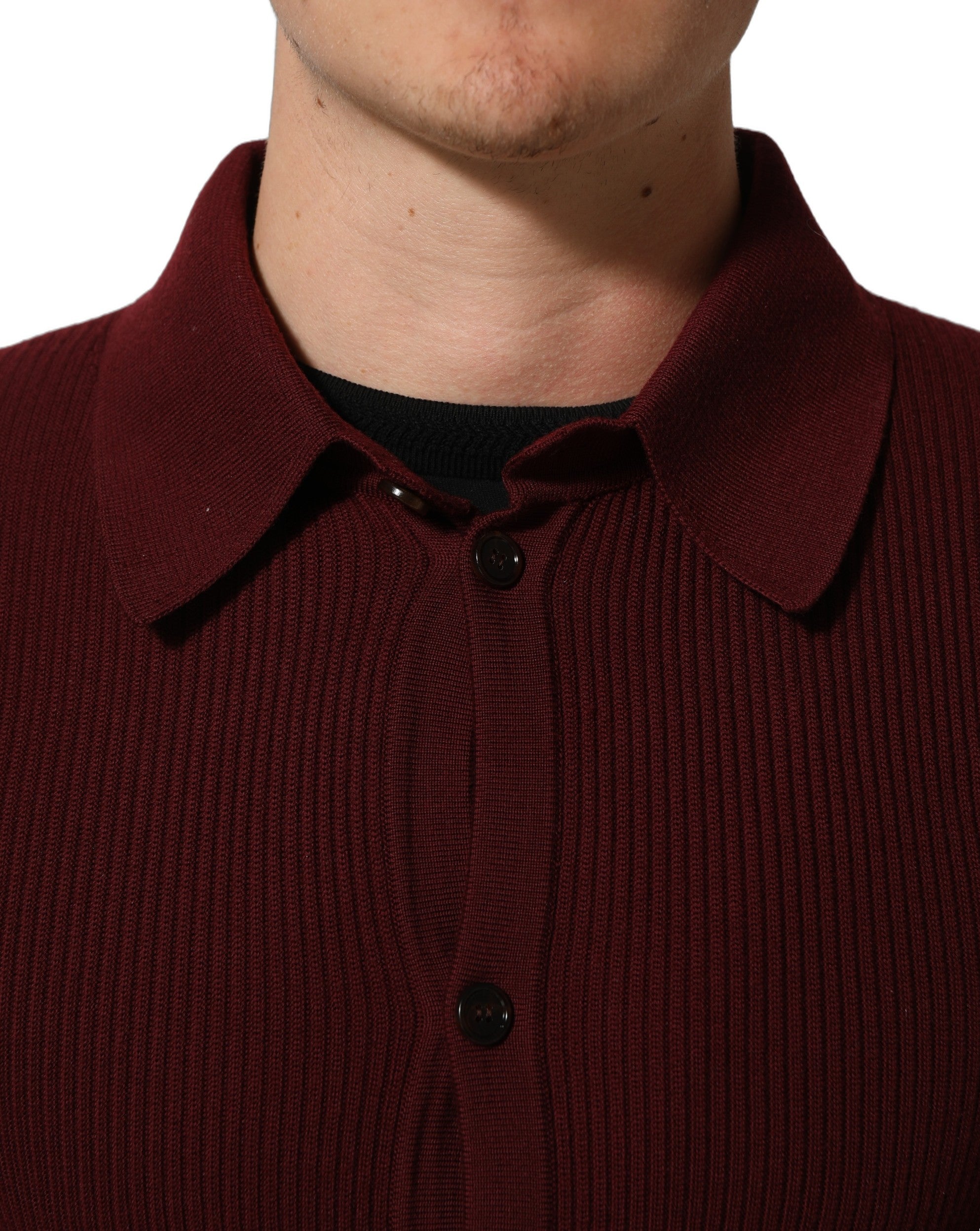 Dolce & Gabbana Burgundy Wool Button Down Cardigan Men's Sweater