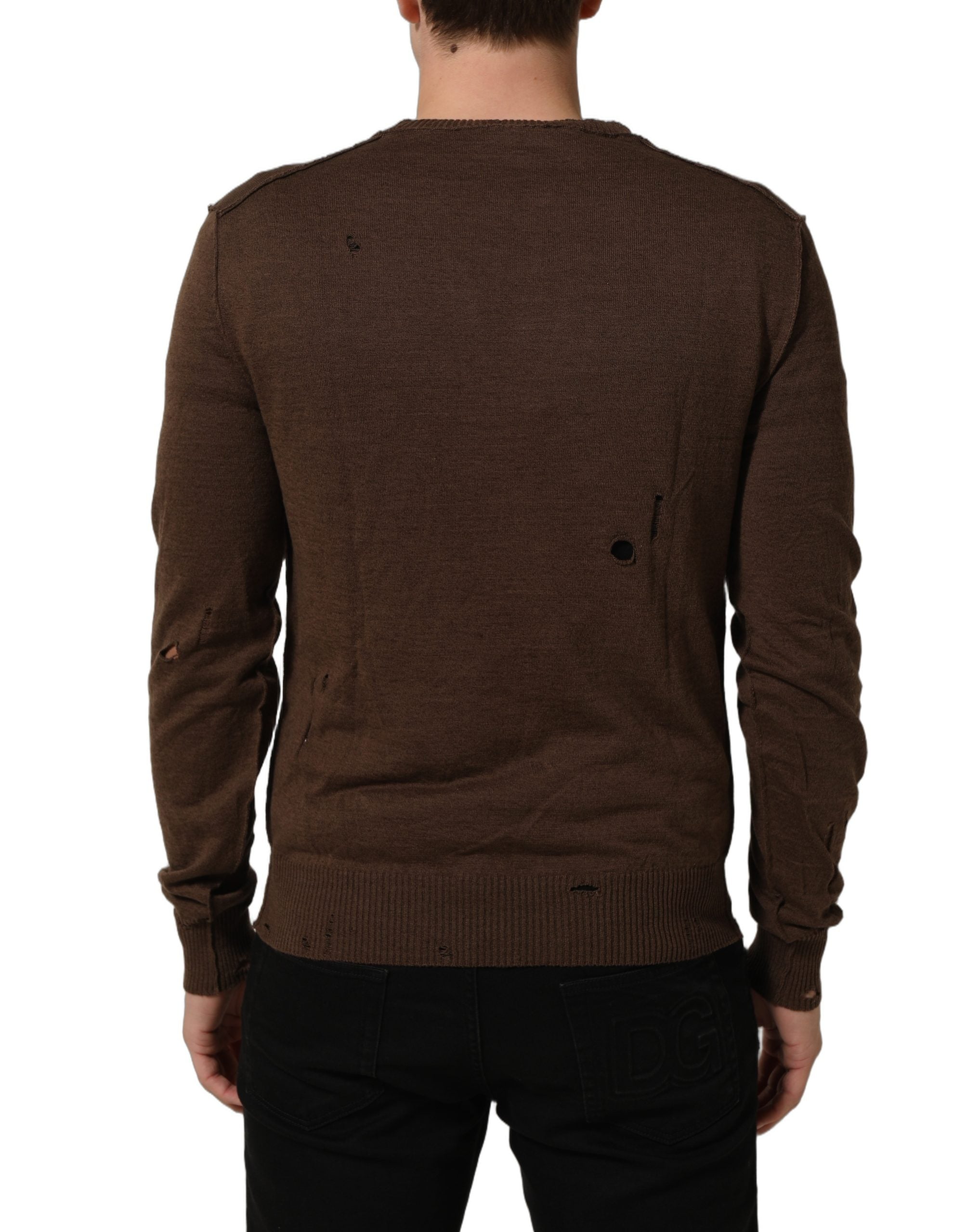 Dolce & Gabbana Brown Flax Buttoned V-neck Pullover Men's Sweater