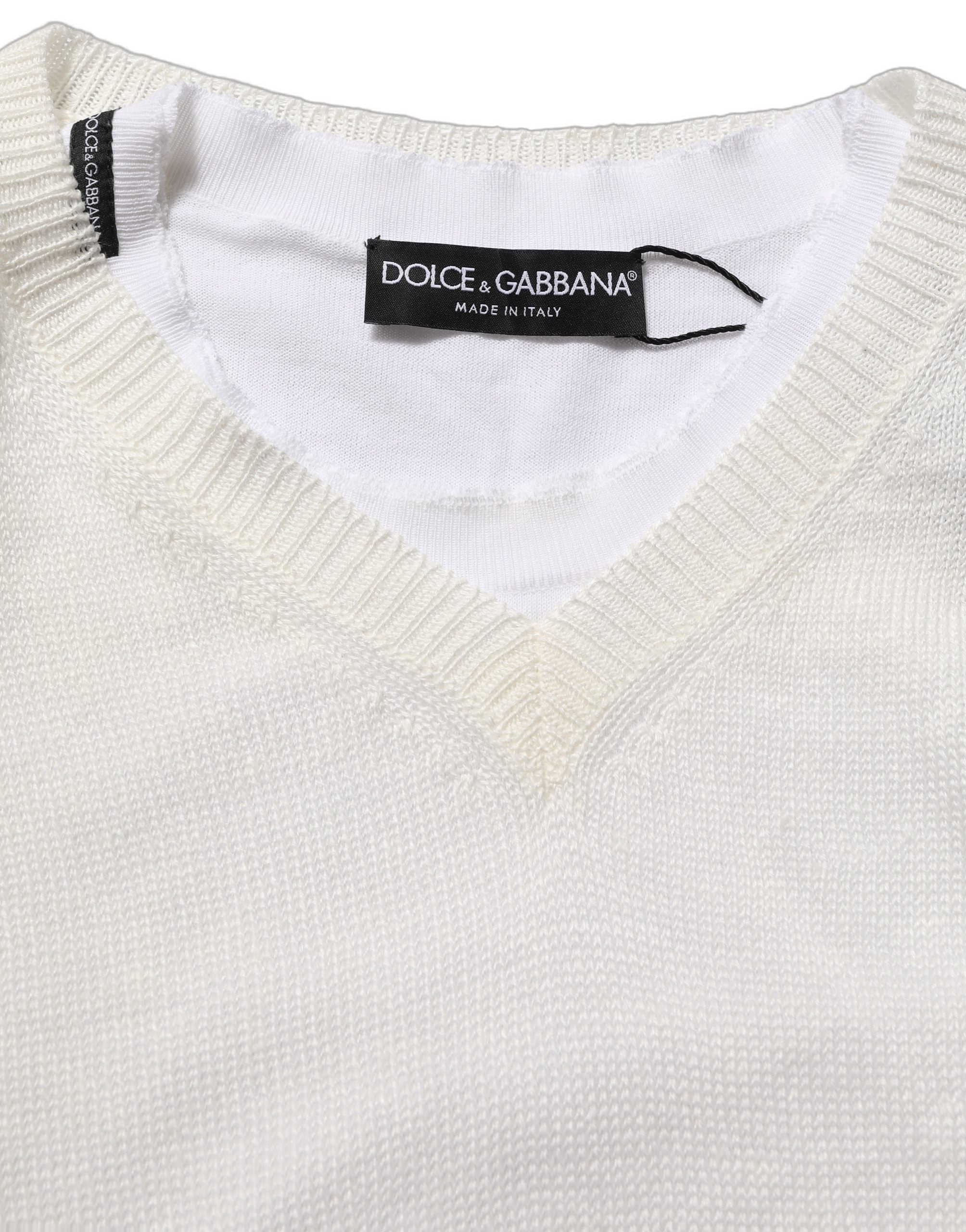 Dolce & Gabbana White Flax CrewNeck Layered Pullover Men's Sweater