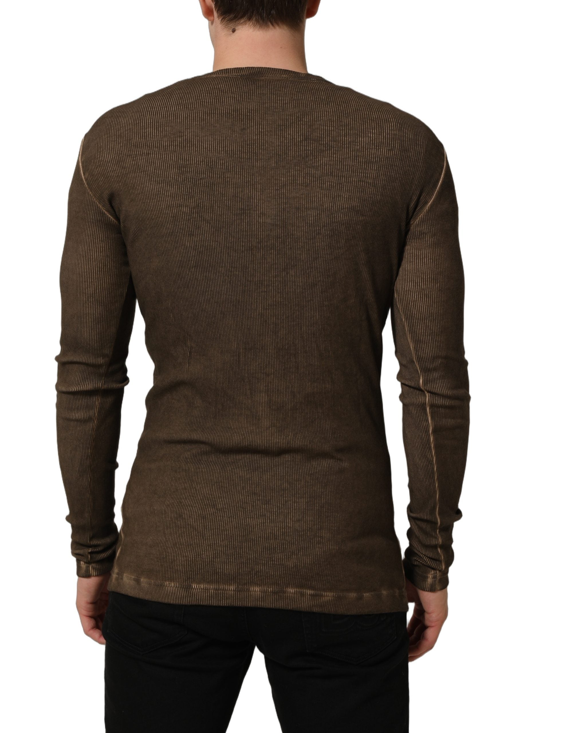 Dolce & Gabbana Brown Cotton Buttoned Henley Pullover Men's Sweater (Pre-Owned)