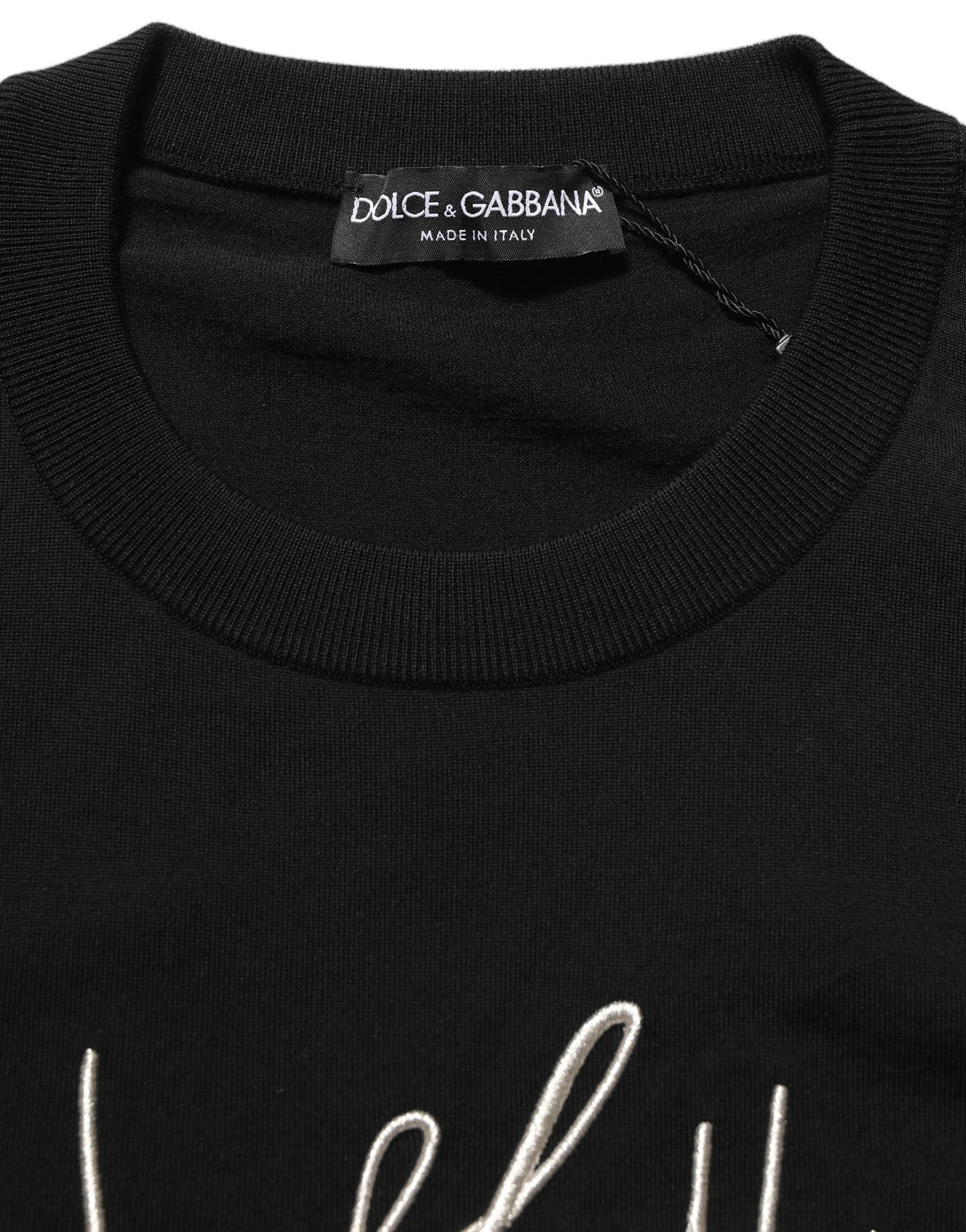 Dolce & Gabbana Black DG Embroidered Crew Neck Pullover Men Men's Sweater (Pre-Owned)