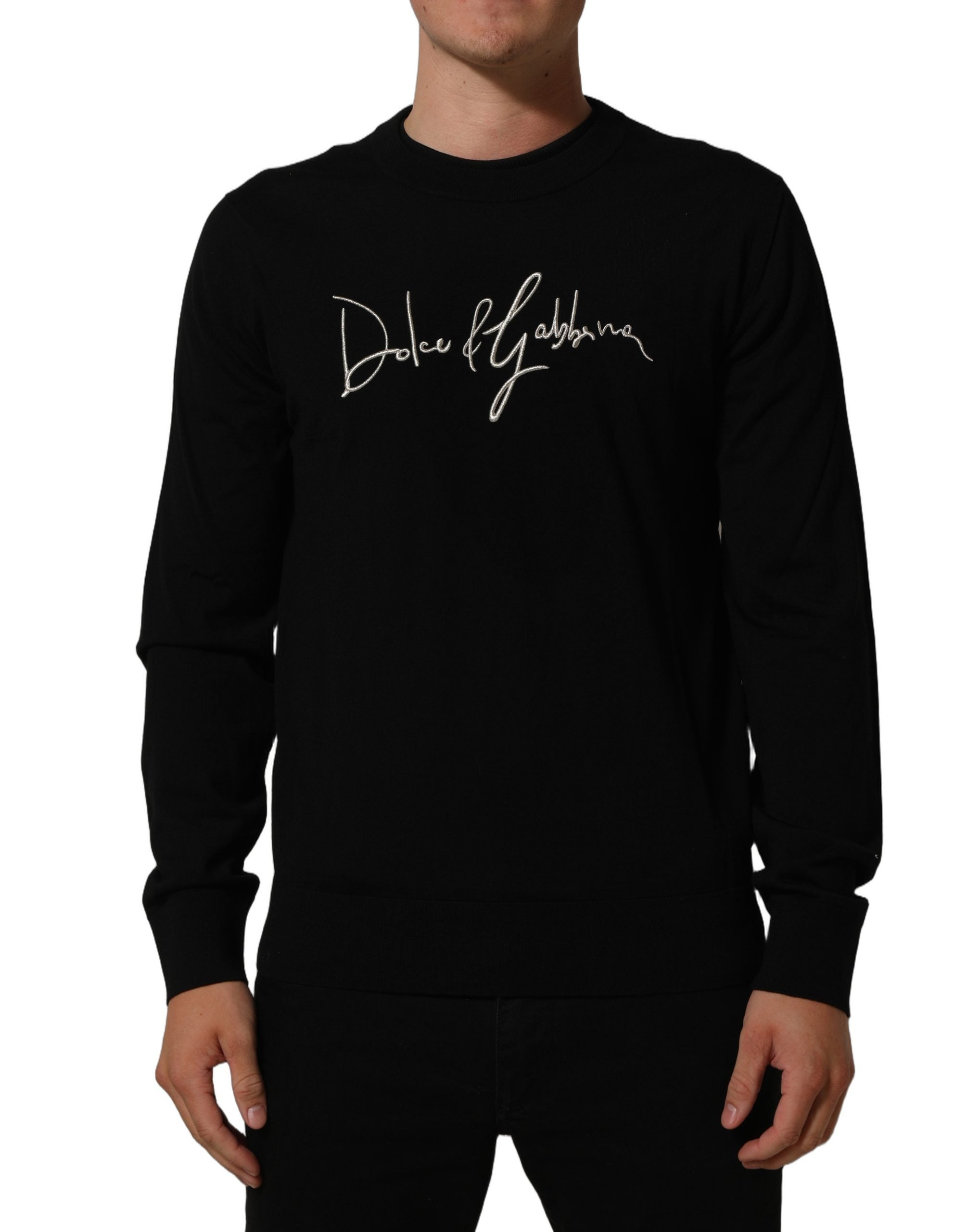 Dolce & Gabbana Black DG Embroidered Crew Neck Pullover Men Men's Sweater (Pre-Owned)