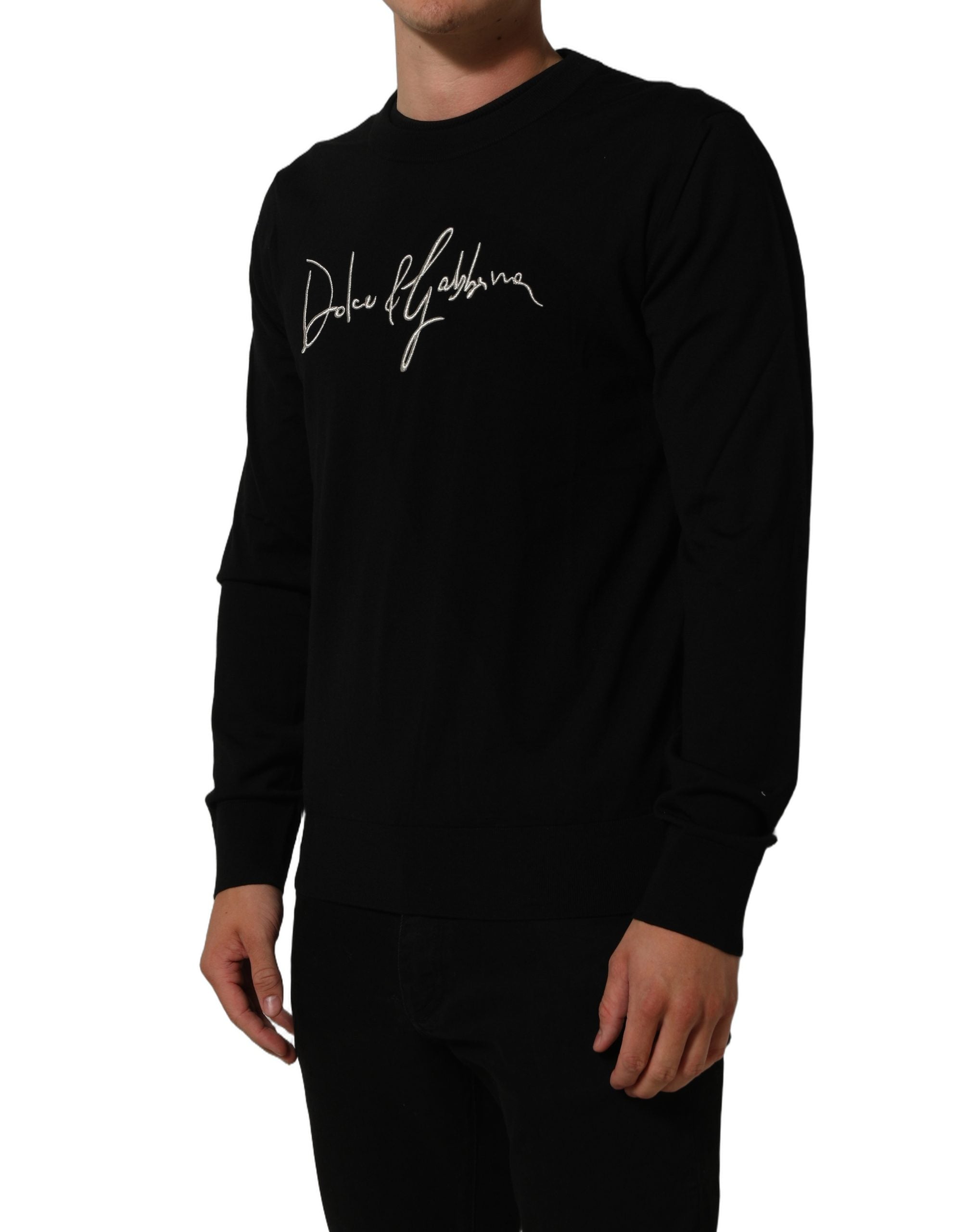 Dolce & Gabbana Black DG Embroidered Crew Neck Pullover Men Men's Sweater (Pre-Owned)
