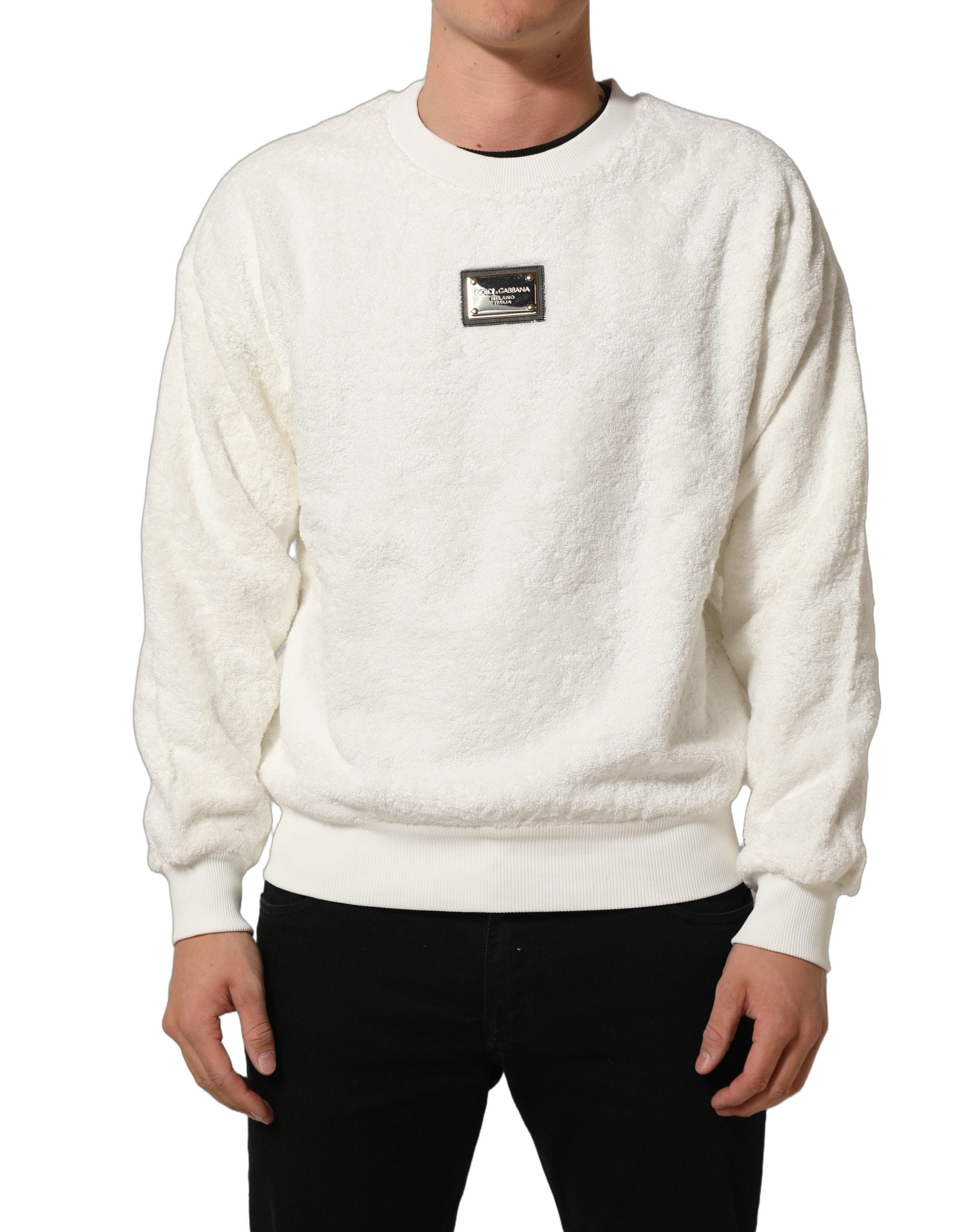 Dolce & Gabbana White LogoPlaque CrewNeck Sweatshirt Men's Sweater
