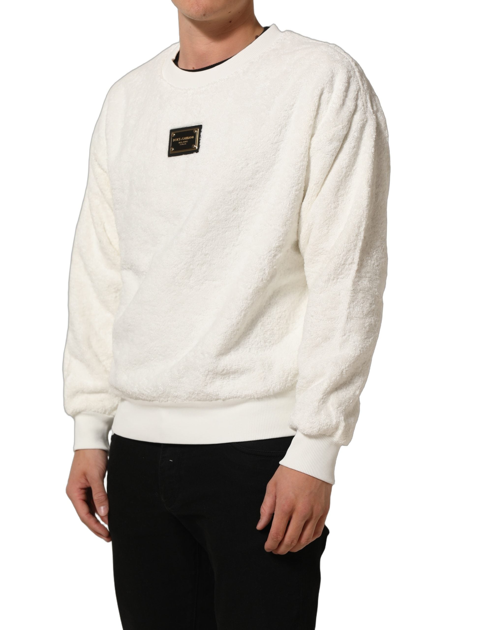 Dolce & Gabbana White LogoPlaque CrewNeck Sweatshirt Men's Sweater