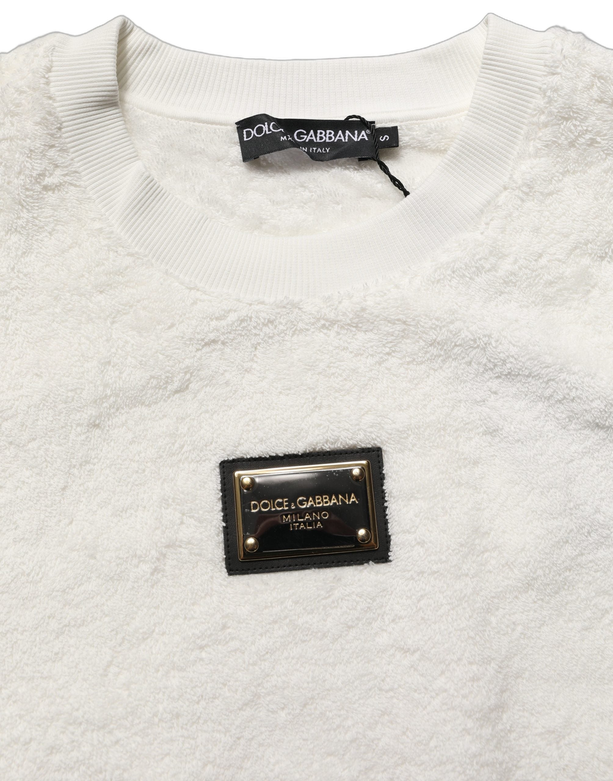 Dolce & Gabbana White LogoPlaque CrewNeck Sweatshirt Men's Sweater