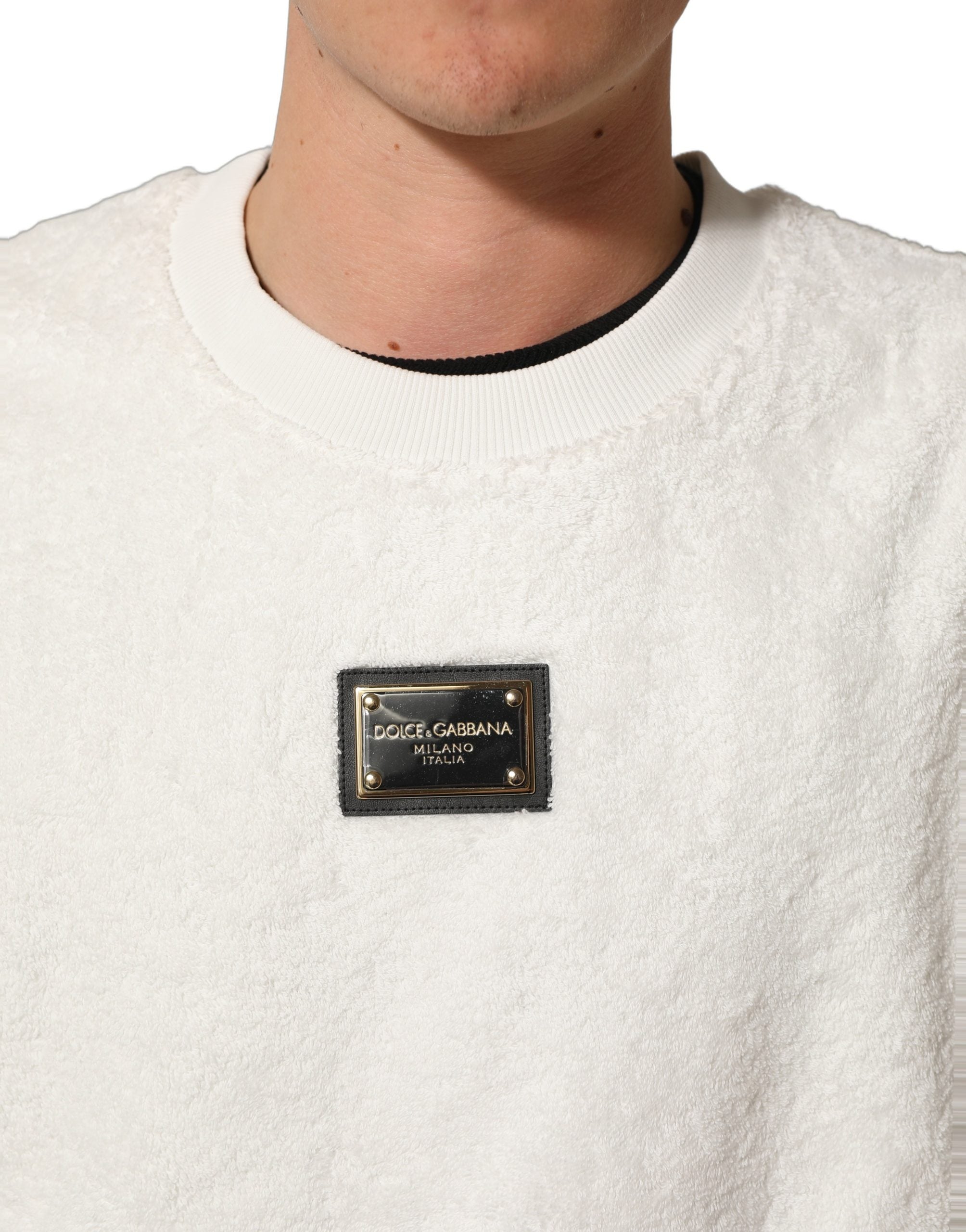 Dolce & Gabbana White LogoPlaque CrewNeck Sweatshirt Men's Sweater