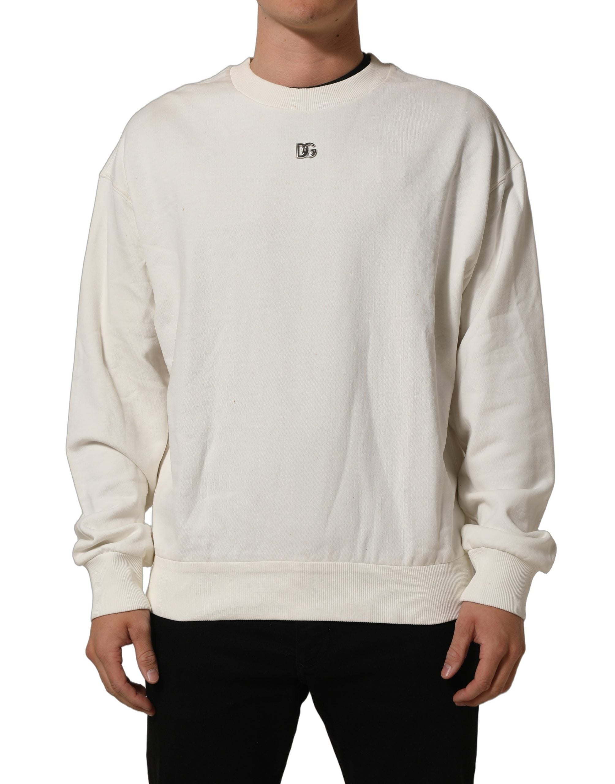 Dolce & Gabbana White DG Logo Crew Neck Sweatshirt Men's Sweater (Pre-Owned)