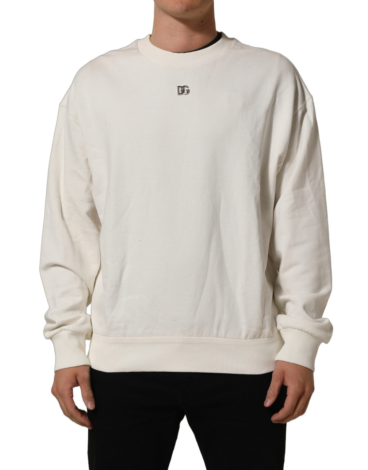 Dolce & Gabbana White DG Logo Crew Neck Sweatshirt Men's Sweater (Pre-Owned)