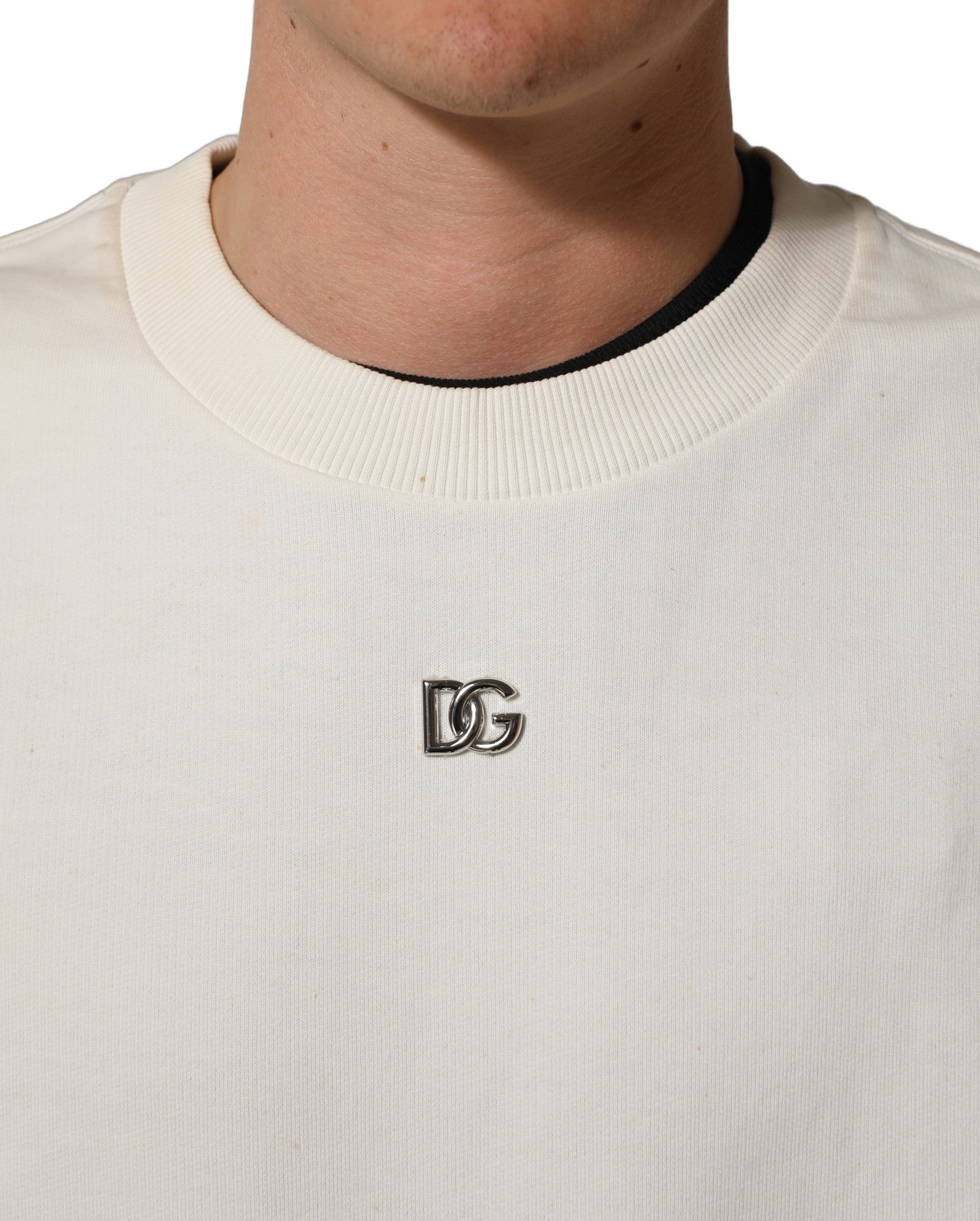 Dolce & Gabbana White DG Logo Crew Neck Sweatshirt Men's Sweater (Pre-Owned)