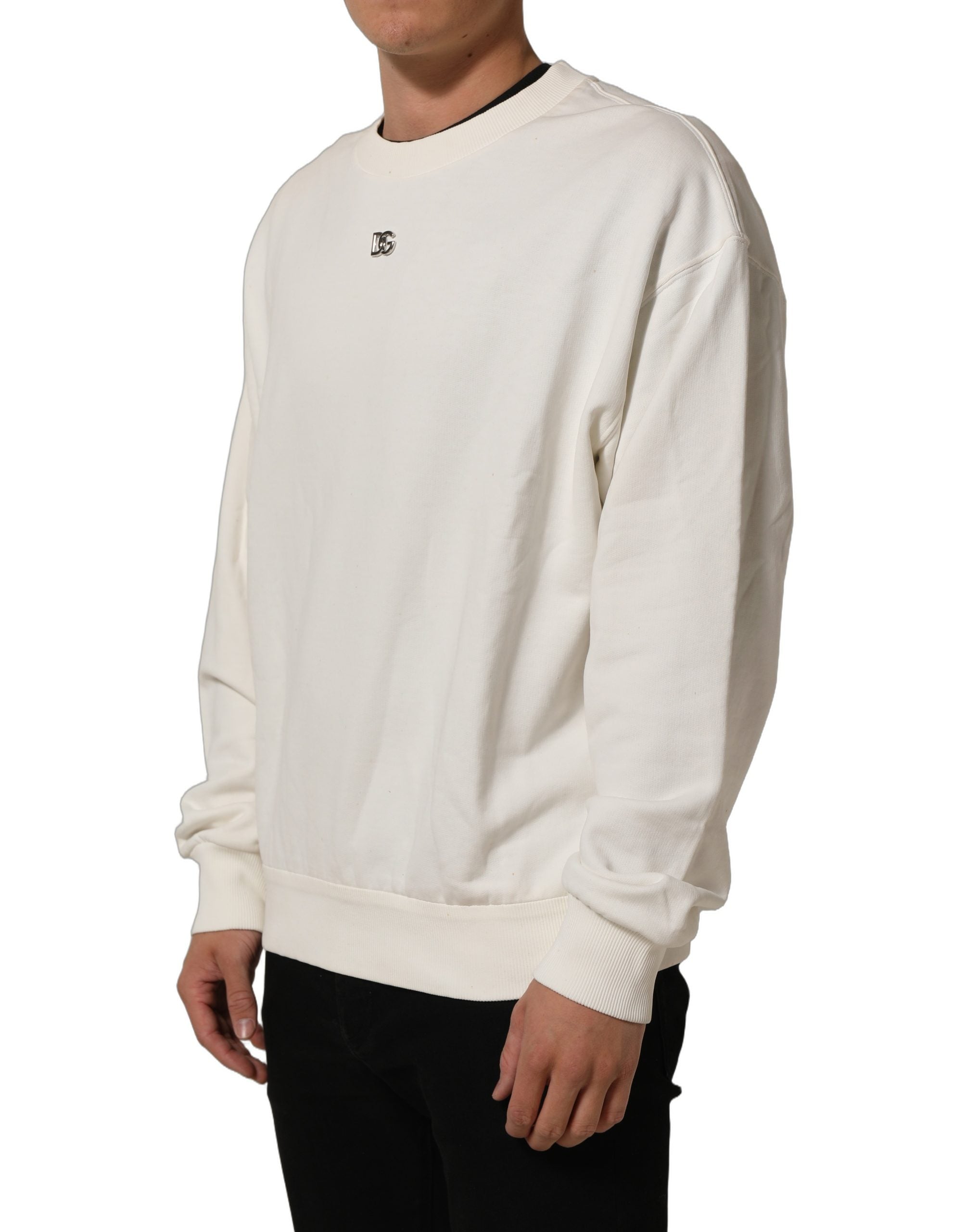 Dolce & Gabbana White DG Logo Crew Neck Sweatshirt Men's Sweater (Pre-Owned)