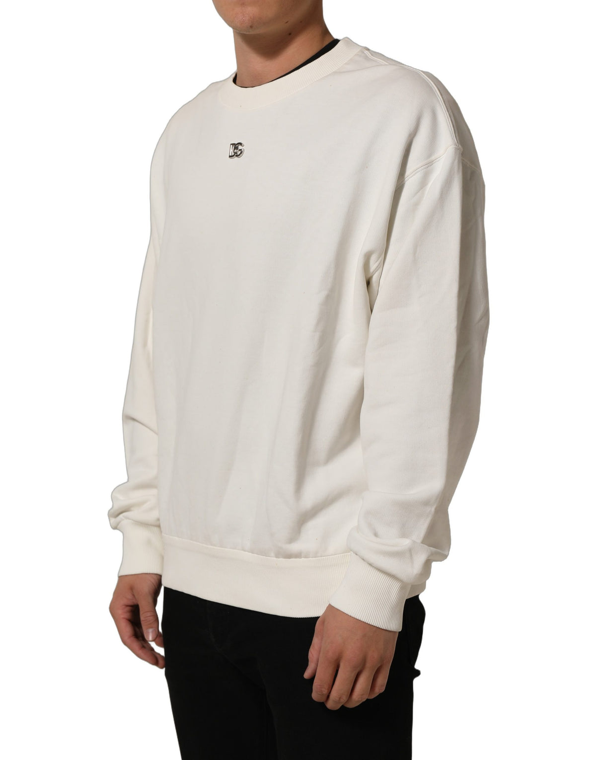 Dolce & Gabbana White DG Logo Crew Neck Sweatshirt Men's Sweater (Pre-Owned)