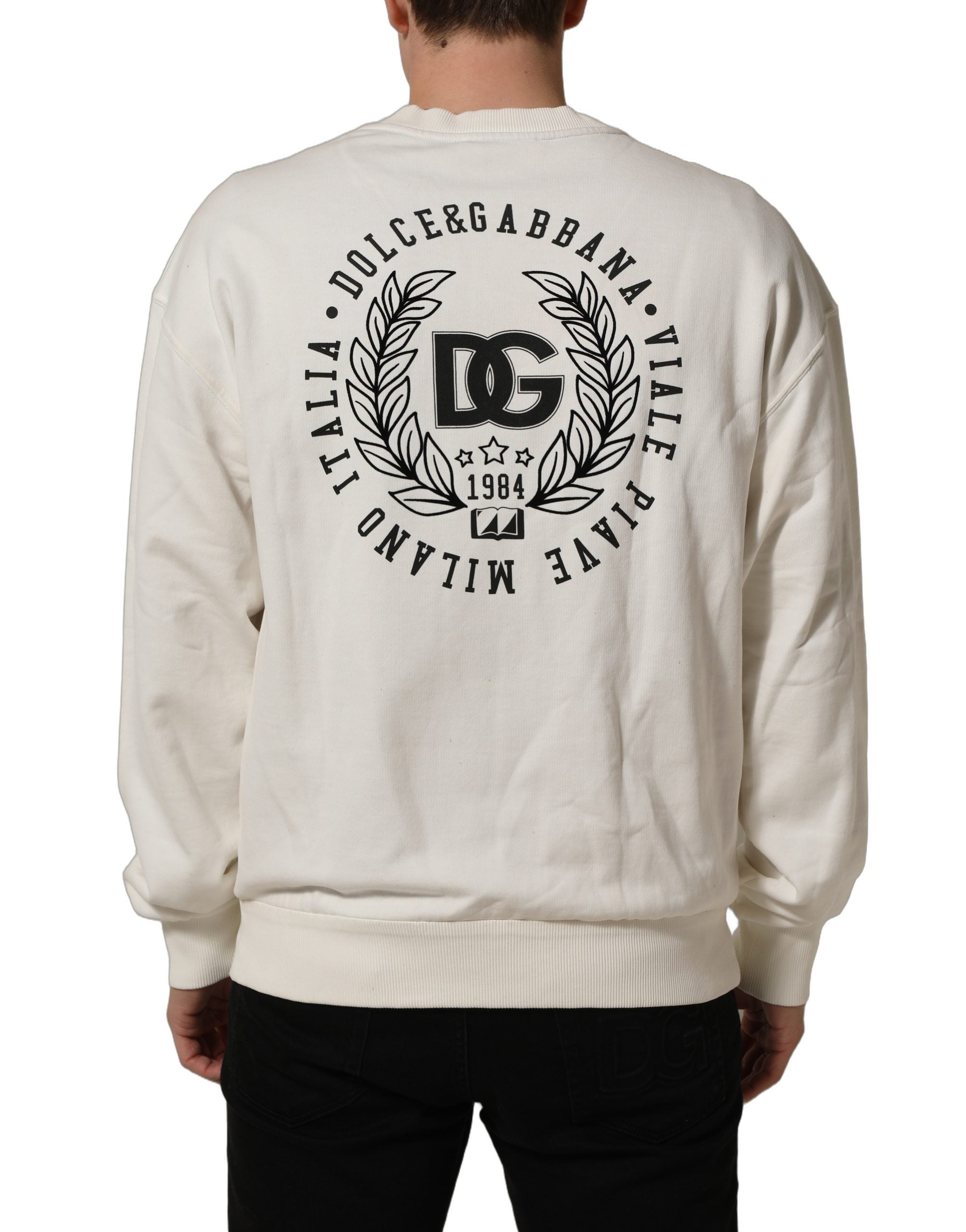 Dolce & Gabbana White DG Logo Crew Neck Sweatshirt Men's Sweater (Pre-Owned)