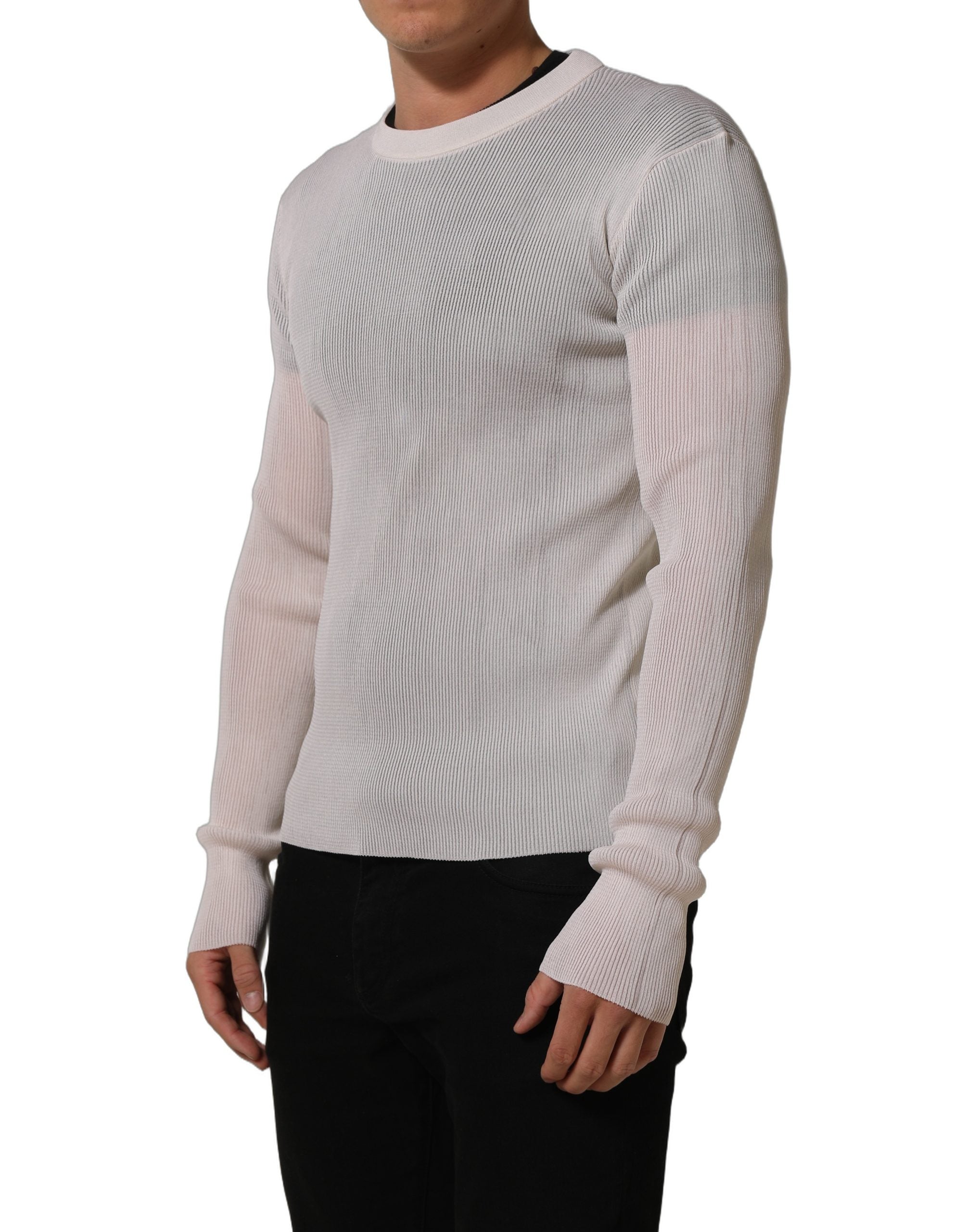 Dolce & Gabbana White Silk Crew Neck Men Pullover Men's Sweater (Pre-Owned)