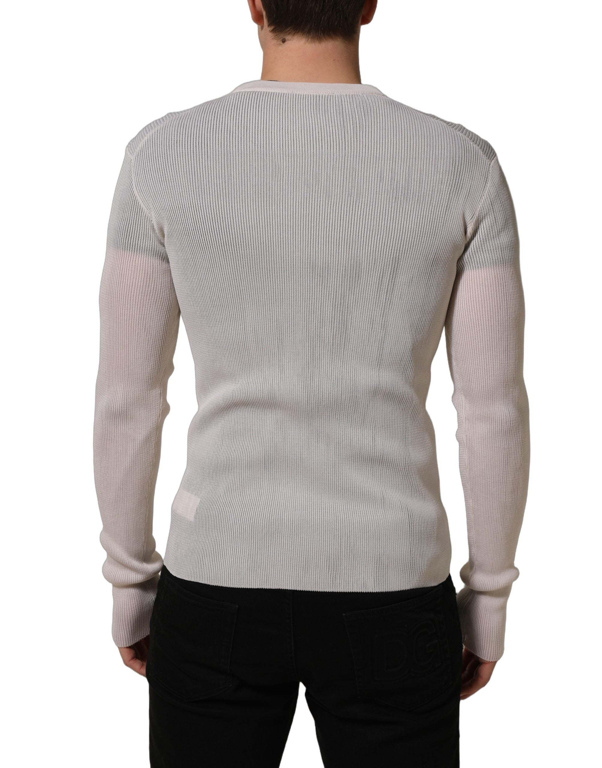 Dolce & Gabbana White Silk Crew Neck Men Pullover Men's Sweater (Pre-Owned)
