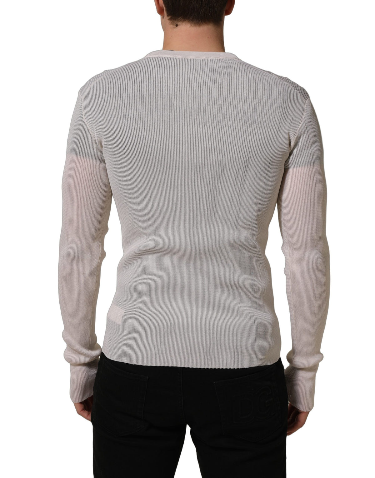 Dolce & Gabbana White Silk Crew Neck Men Pullover Men's Sweater (Pre-Owned)