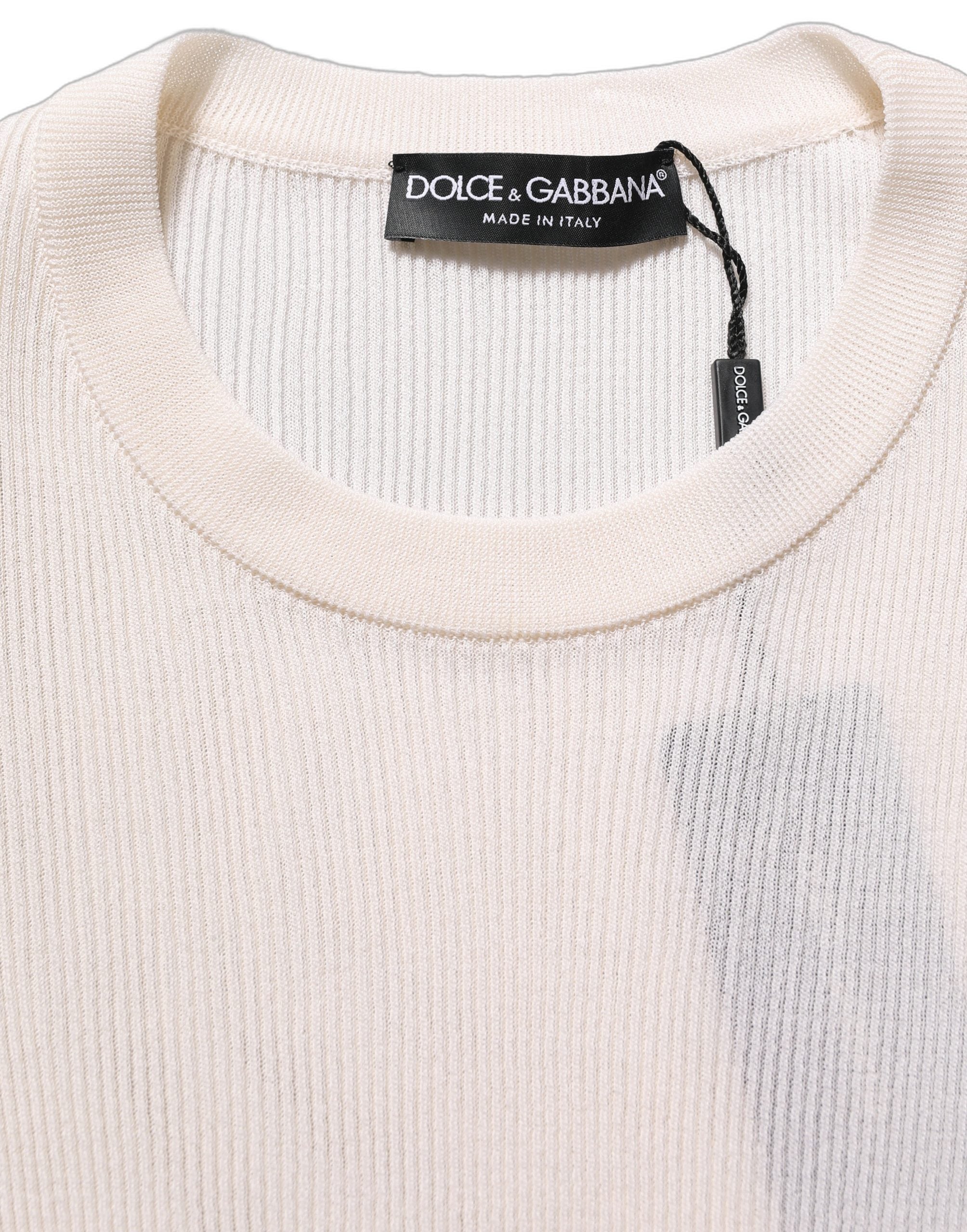 Dolce & Gabbana White Silk Crew Neck Men Pullover Men's Sweater (Pre-Owned)