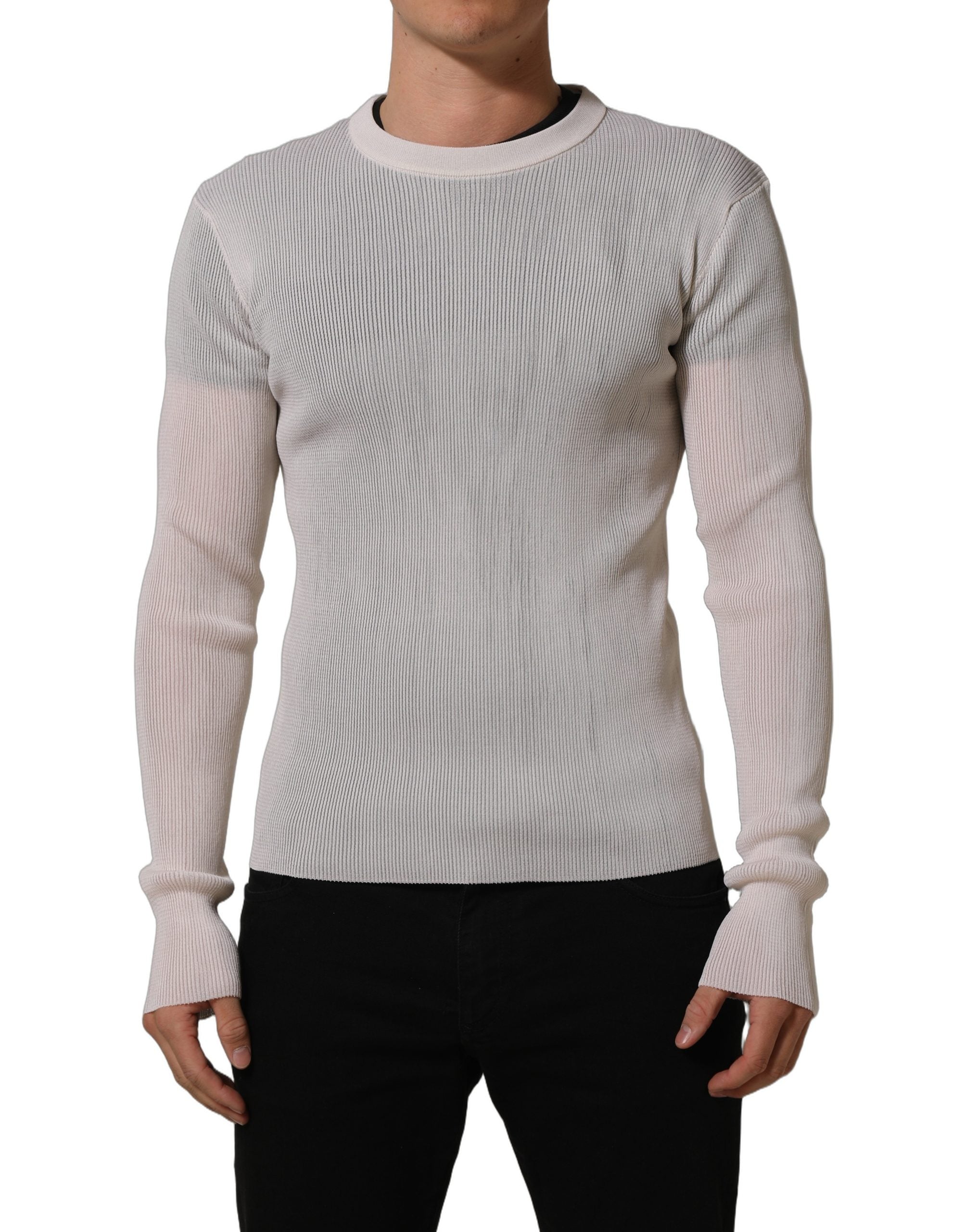 Dolce & Gabbana White Silk Crew Neck Men Pullover Men's Sweater (Pre-Owned)