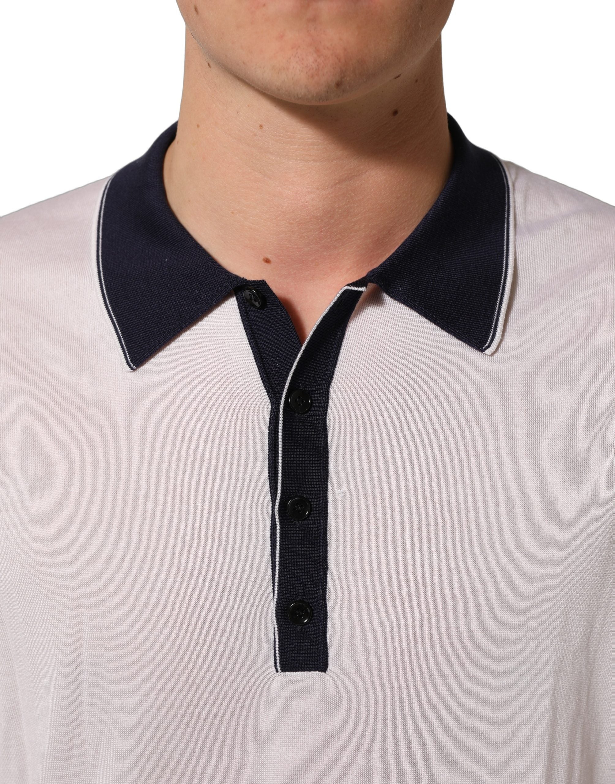 Dolce & Gabbana White Silk Collared Henley Pullover Men's Sweater (Pre-Owned)