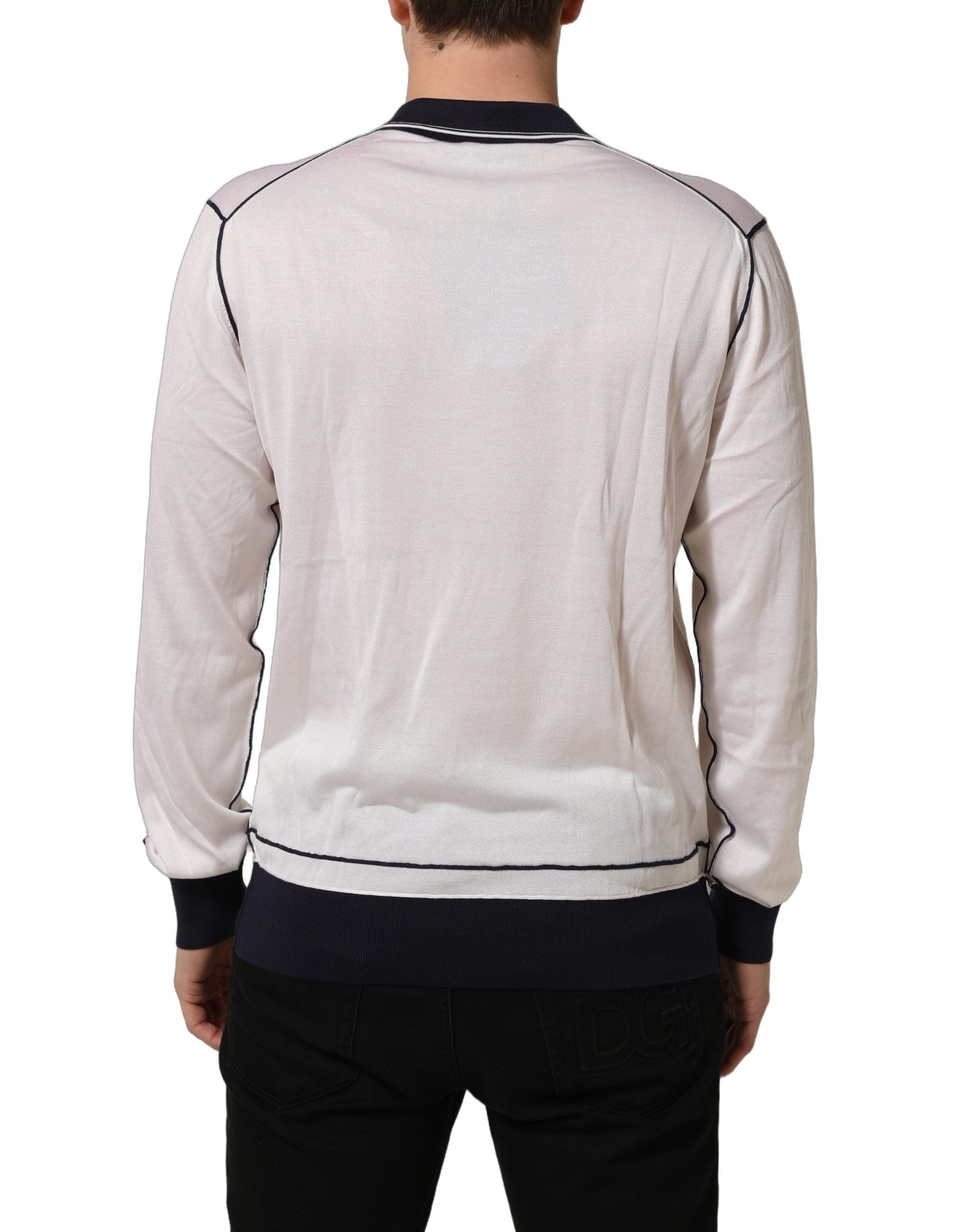 Dolce & Gabbana White Silk Collared Henley Pullover Men's Sweater (Pre-Owned)