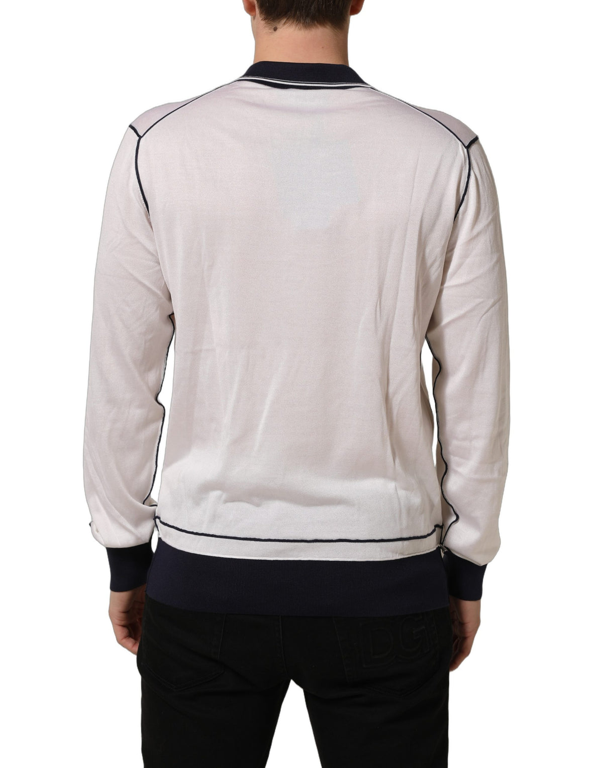 Dolce & Gabbana White Silk Collared Henley Pullover Men's Sweater (Pre-Owned)