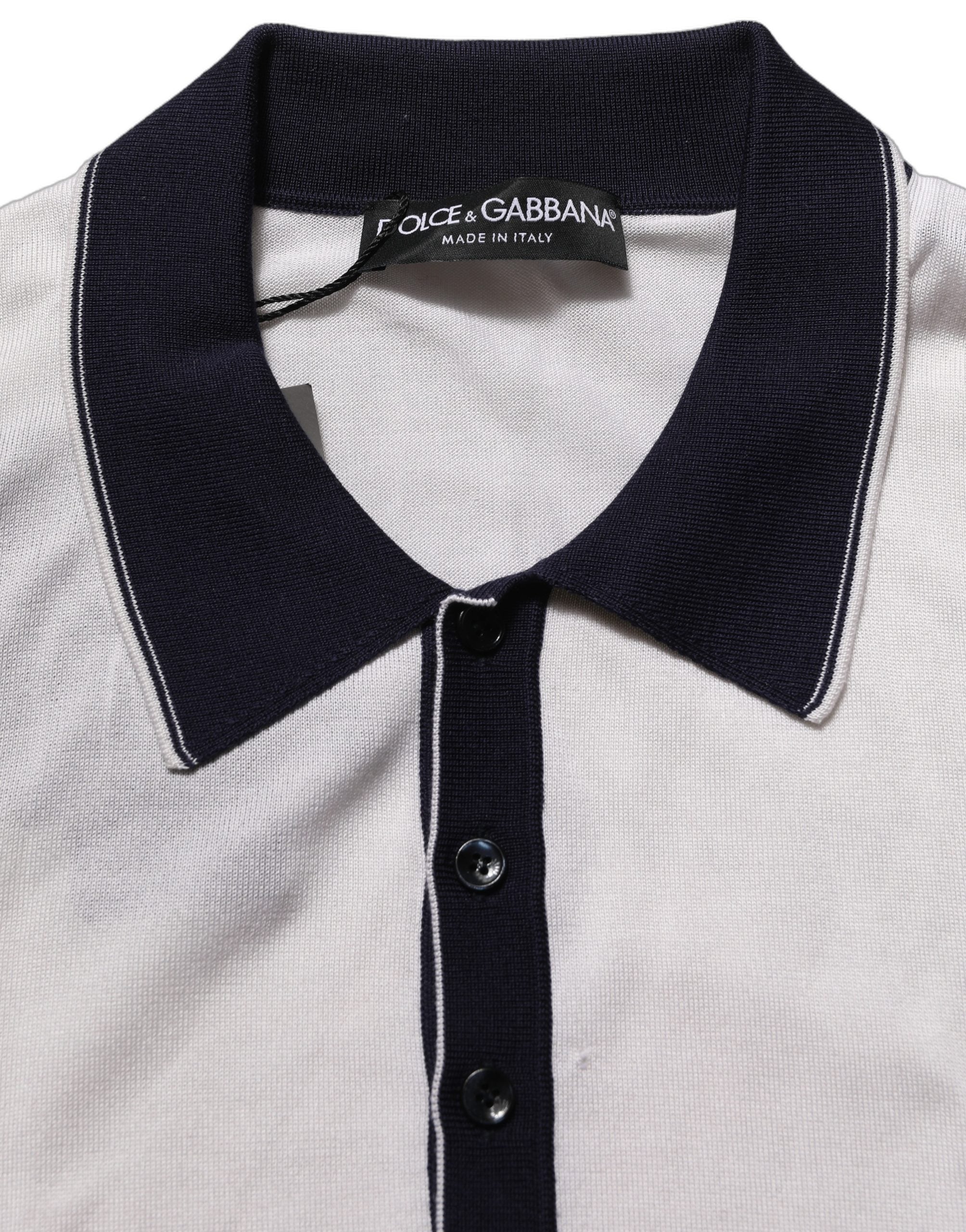Dolce & Gabbana White Silk Collared Henley Pullover Men's Sweater (Pre-Owned)