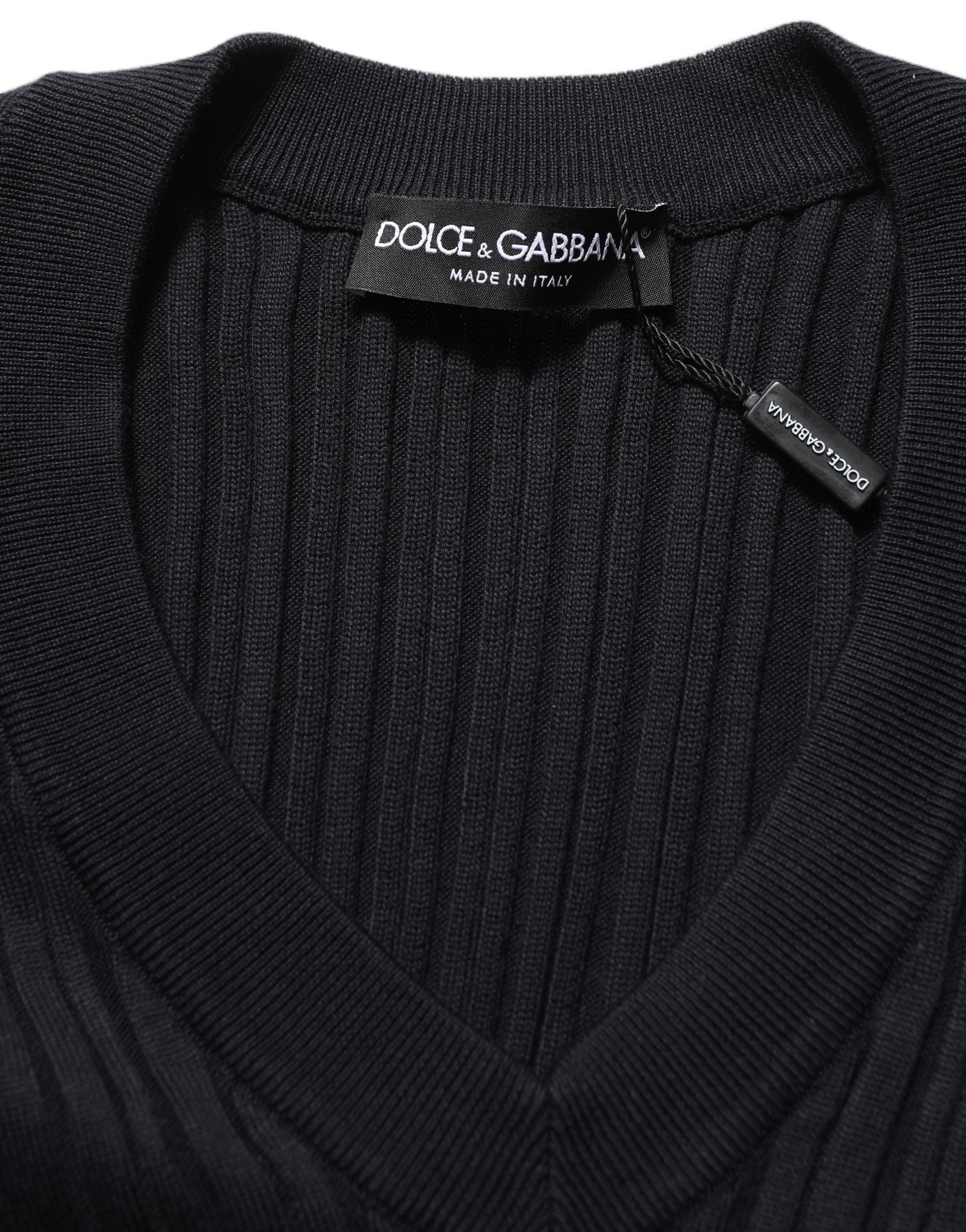 Dolce & Gabbana Black Silk Blend V-neck Pullover Men Men's Sweater