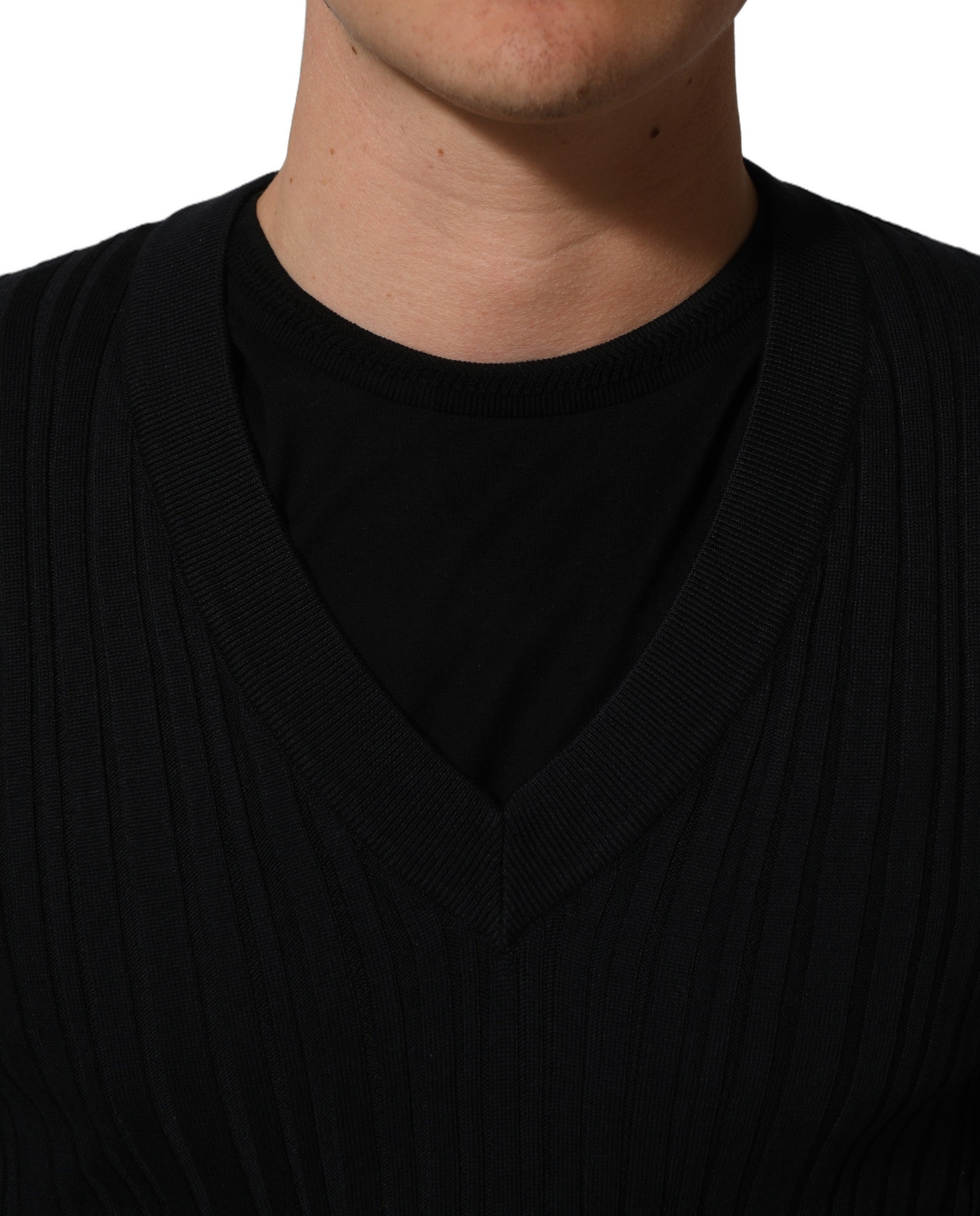 Dolce & Gabbana Black Silk Blend V-neck Pullover Men Men's Sweater