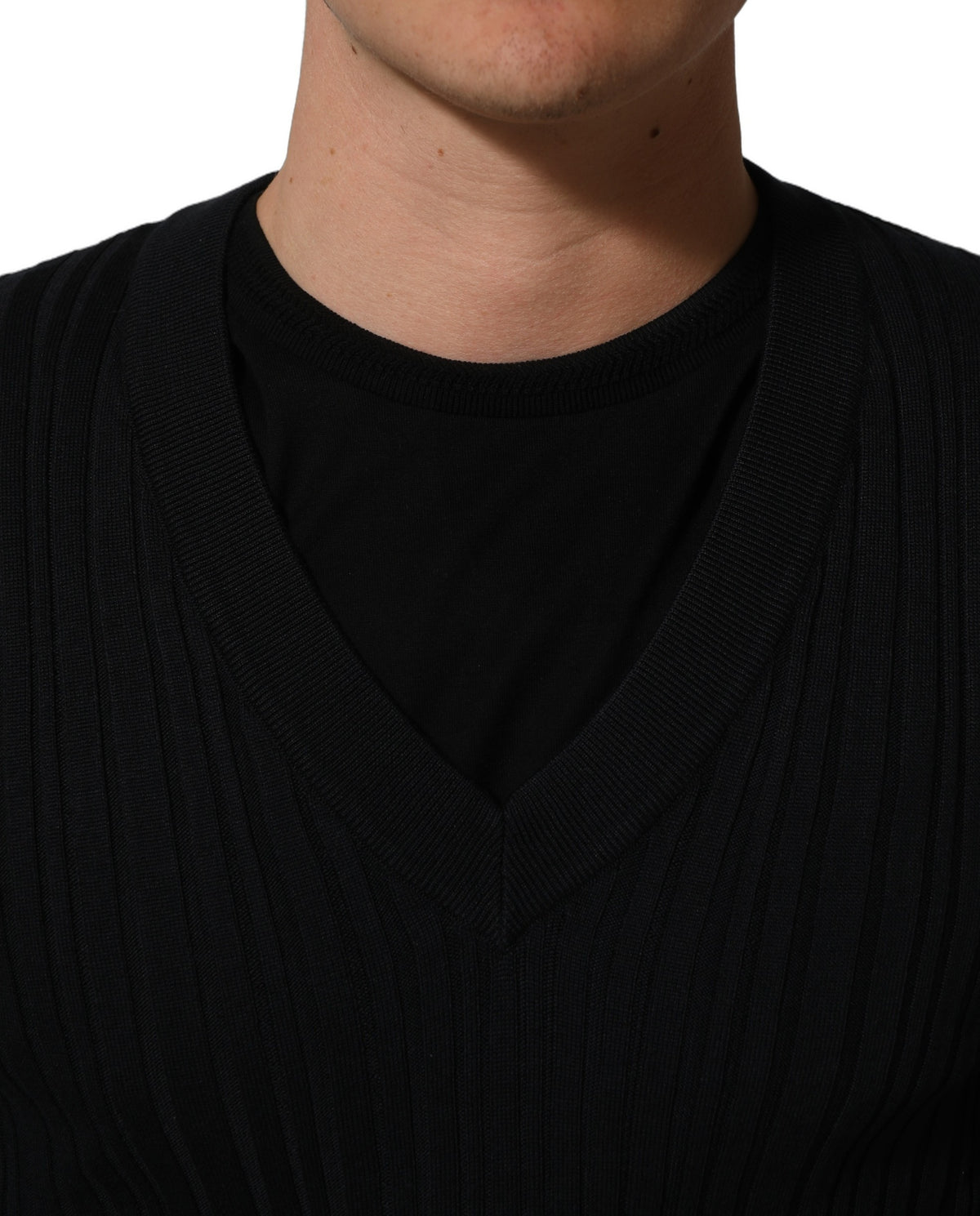 Dolce & Gabbana Black Silk Blend V-neck Pullover Men Men's Sweater