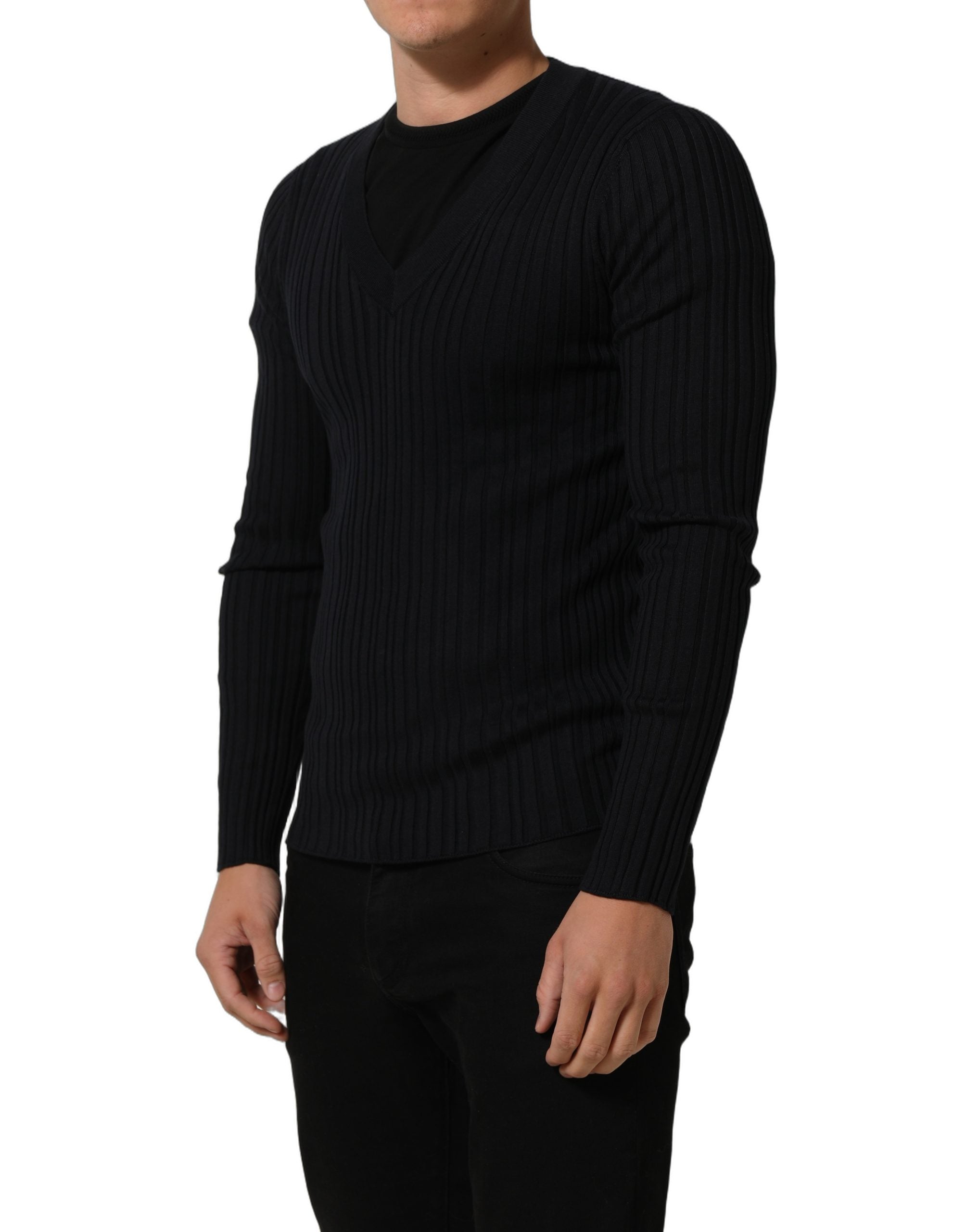 Dolce & Gabbana Black Silk Blend V-neck Pullover Men Men's Sweater