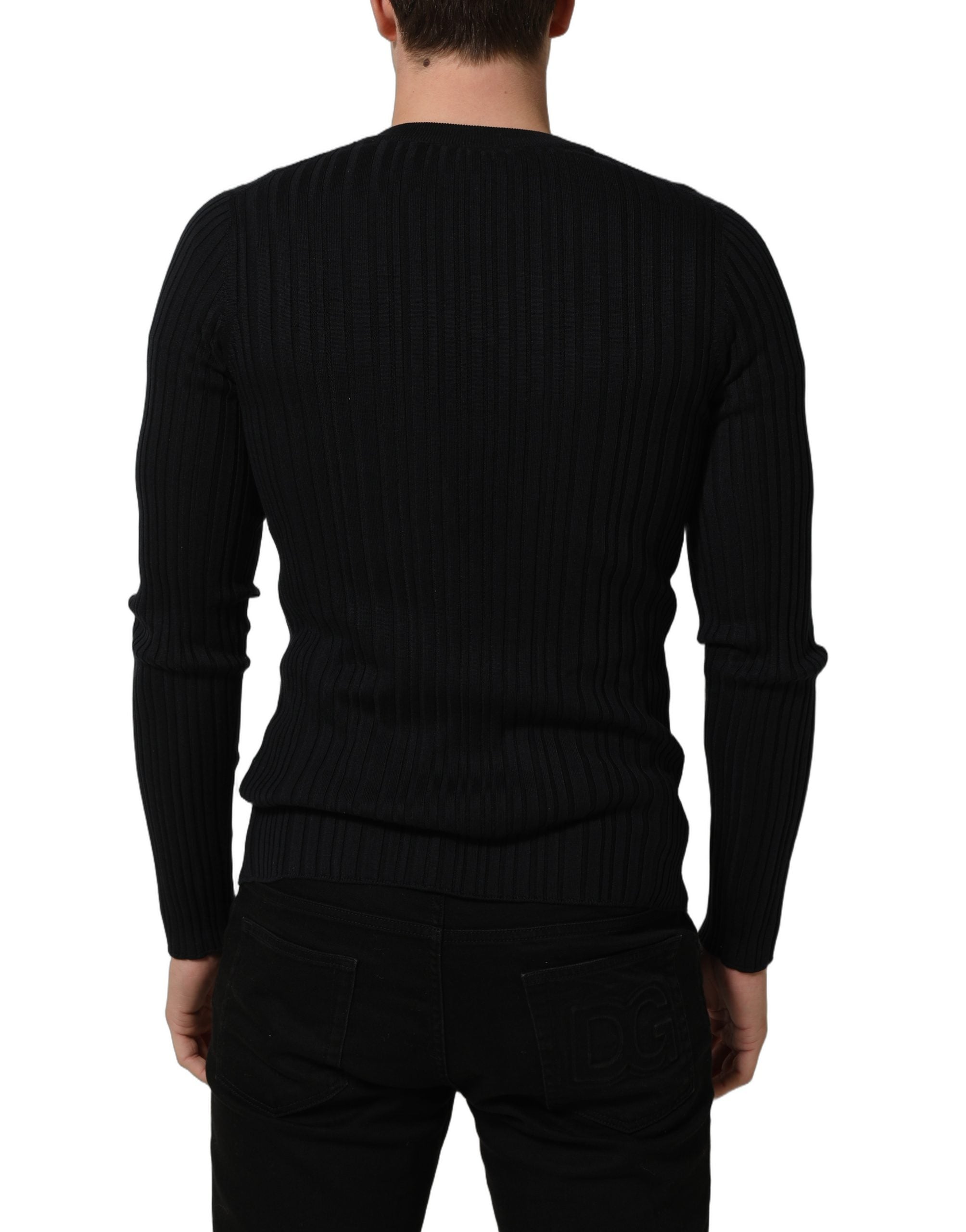 Dolce & Gabbana Black Silk Blend V-neck Pullover Men Men's Sweater