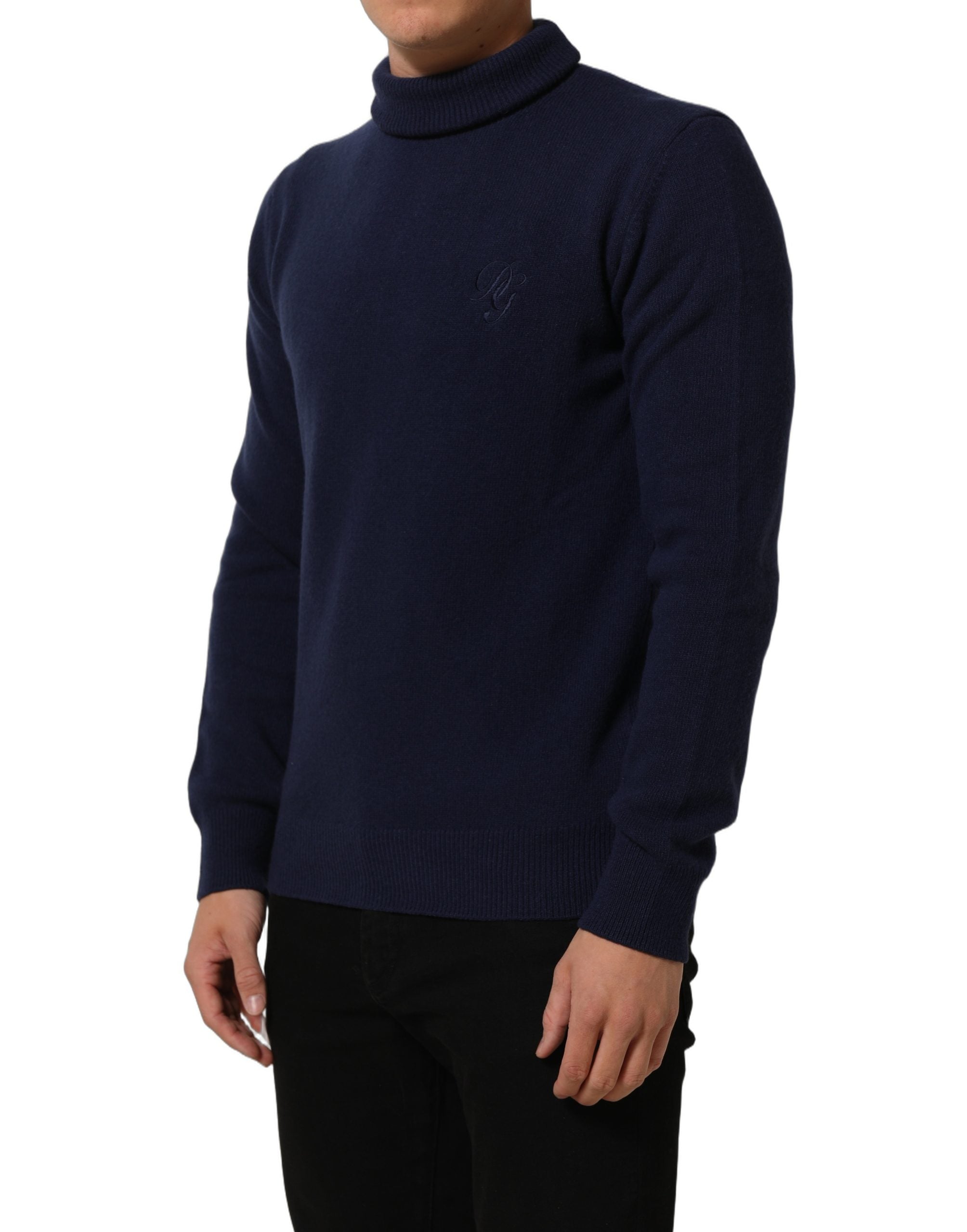 Dolce & Gabbana Blue Wool Knit Turtleneck Pullover Men's Sweater