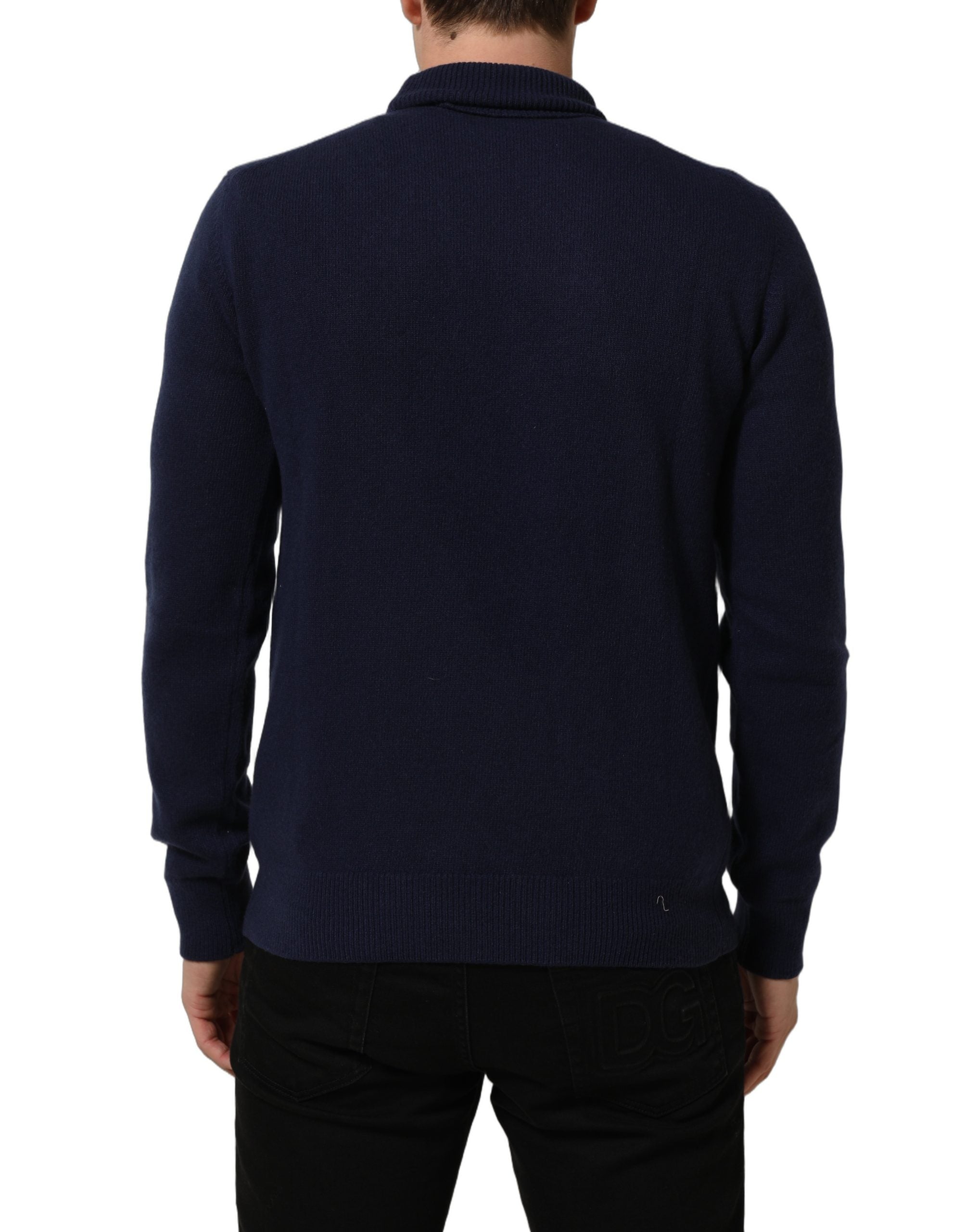Dolce & Gabbana Blue Wool Knit Turtleneck Pullover Men's Sweater