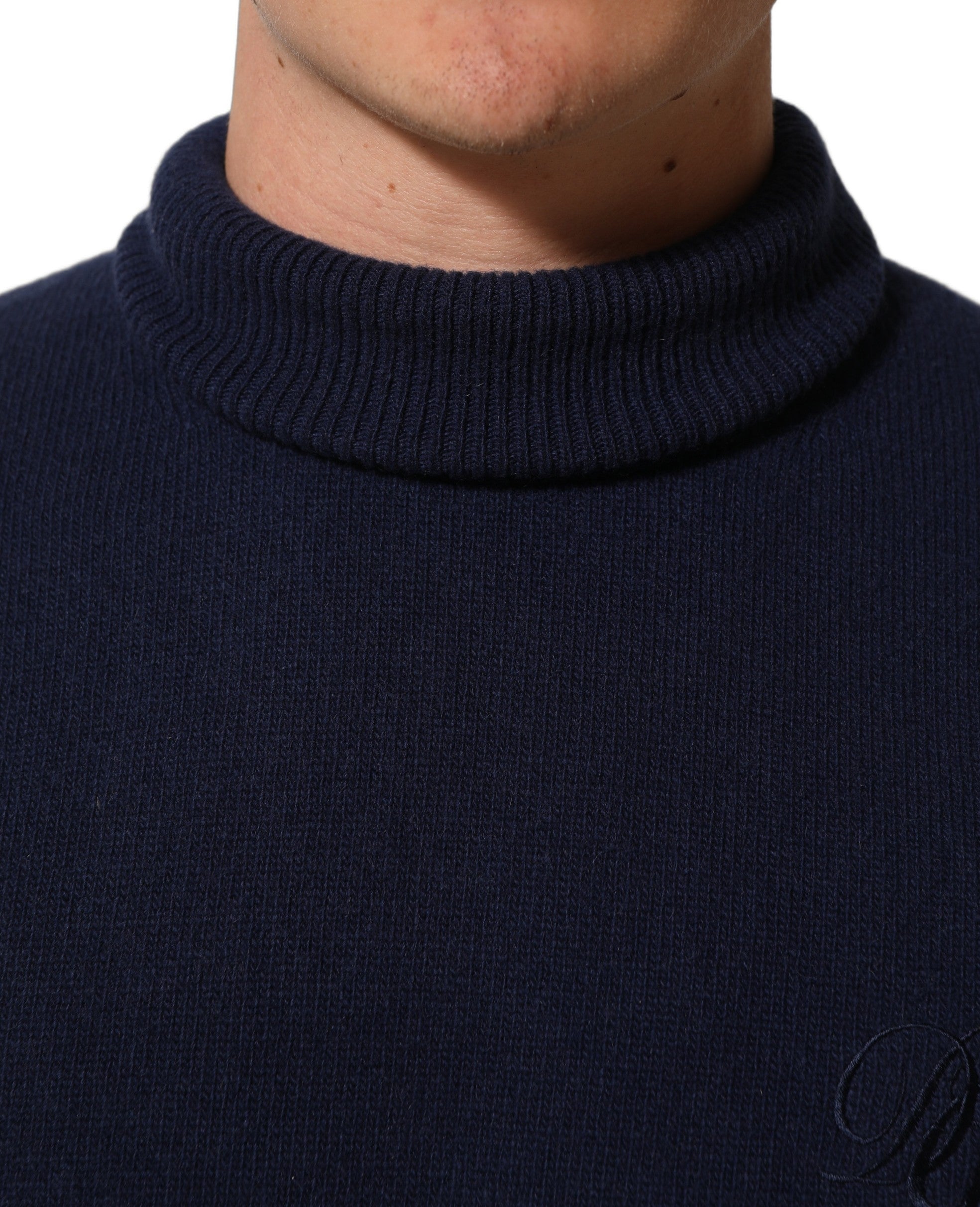 Dolce & Gabbana Blue Wool Knit Turtleneck Pullover Men's Sweater