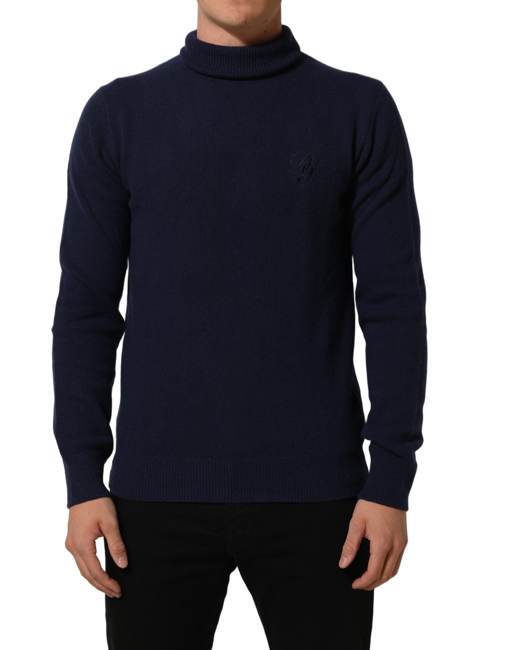 Dolce & Gabbana Blue Wool Knit Turtleneck Pullover Men's Sweater