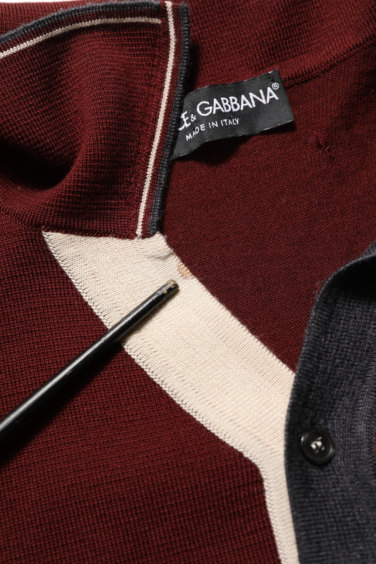 Dolce & Gabbana Burgundy Wool Knit Henley Pullover Men's Sweater (Pre-Owned)