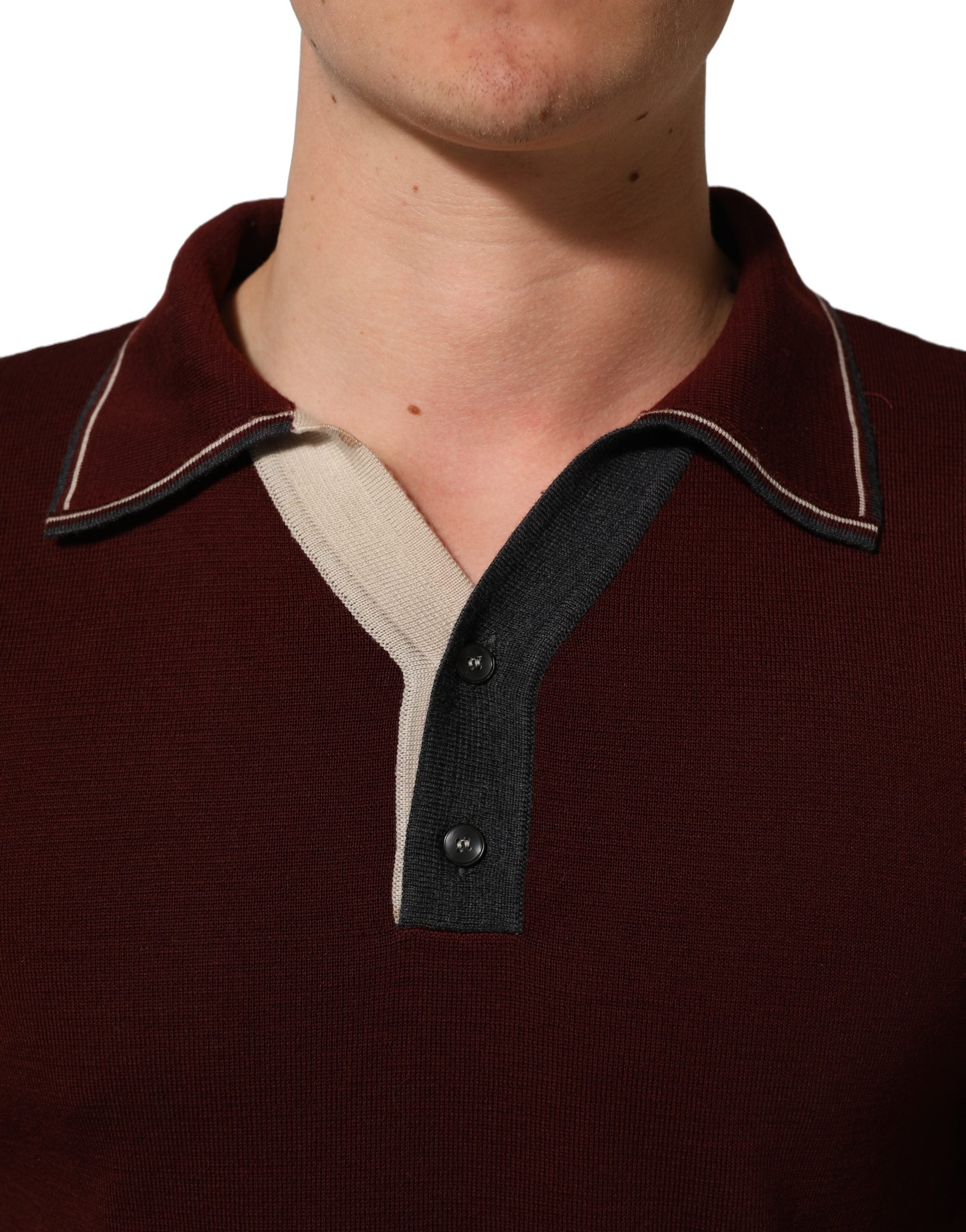 Dolce & Gabbana Burgundy Wool Knit Henley Pullover Men's Sweater (Pre-Owned)