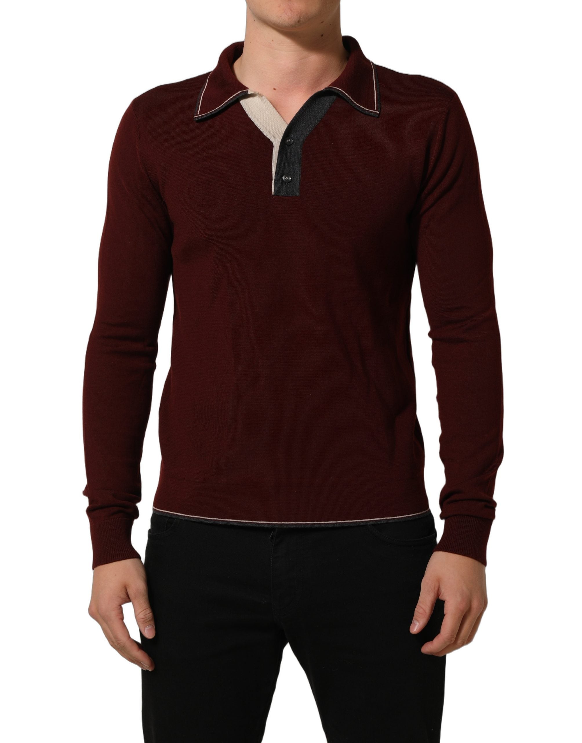 Dolce & Gabbana Burgundy Wool Knit Henley Pullover Men's Sweater (Pre-Owned)