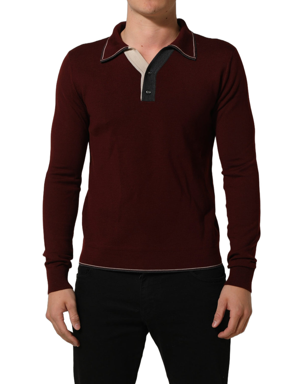Dolce & Gabbana Burgundy Wool Knit Henley Pullover Men's Sweater (Pre-Owned)