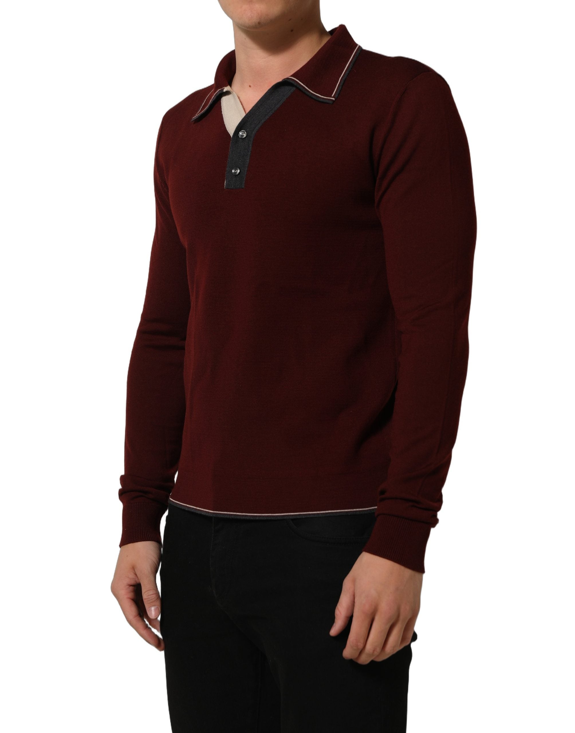 Dolce & Gabbana Burgundy Wool Knit Henley Pullover Men's Sweater (Pre-Owned)