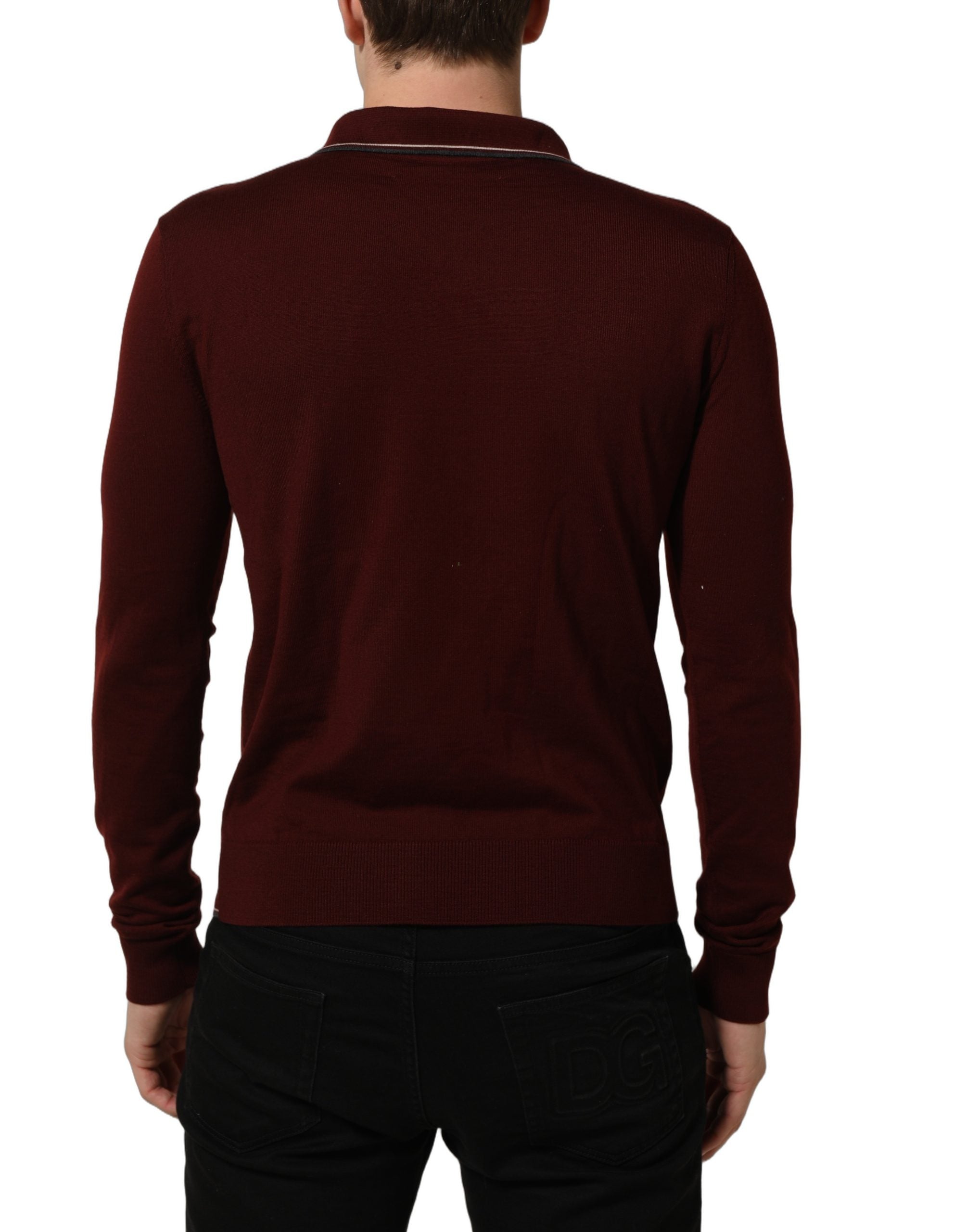 Dolce & Gabbana Burgundy Wool Knit Henley Pullover Men's Sweater (Pre-Owned)