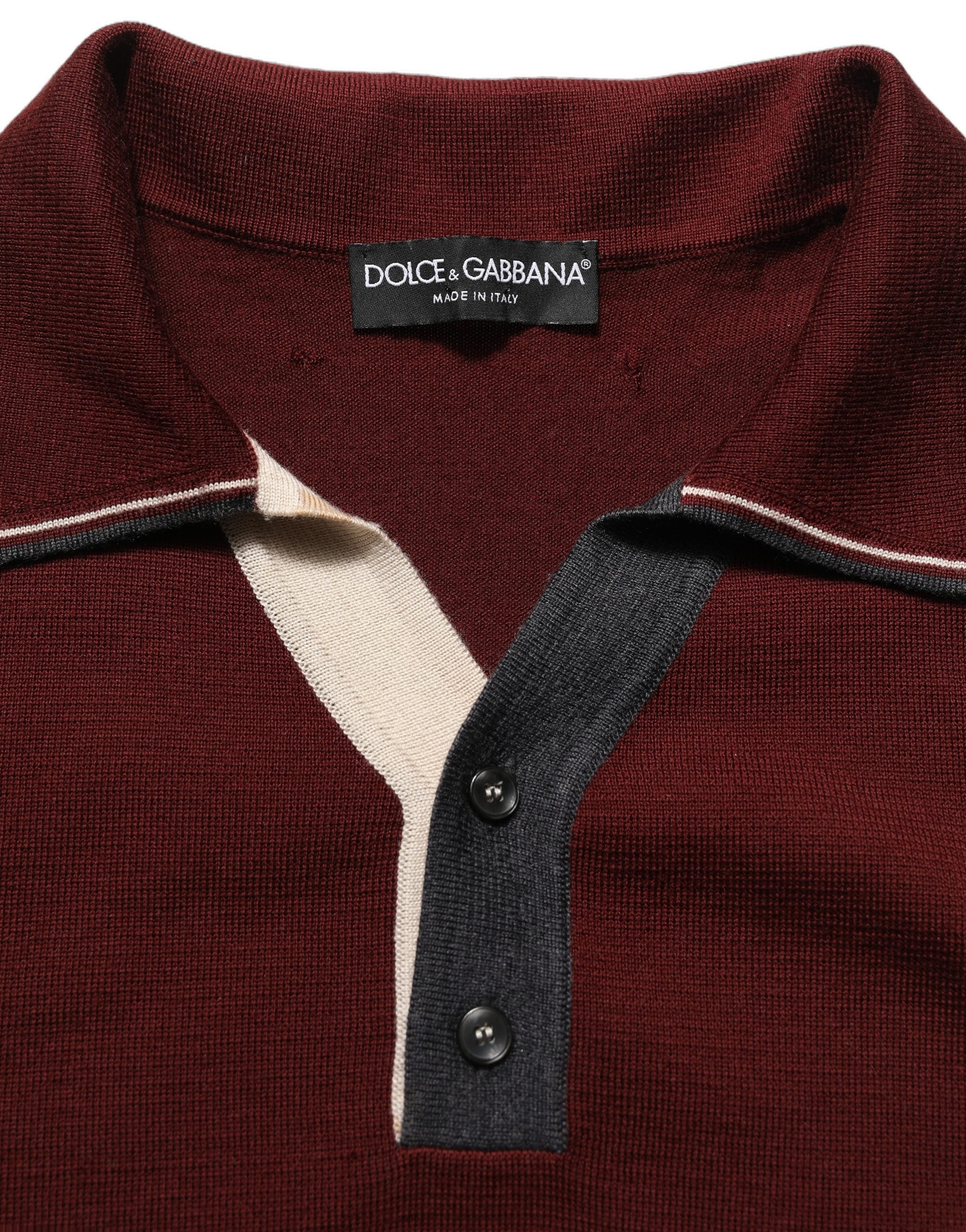 Dolce & Gabbana Burgundy Wool Knit Henley Pullover Men's Sweater (Pre-Owned)